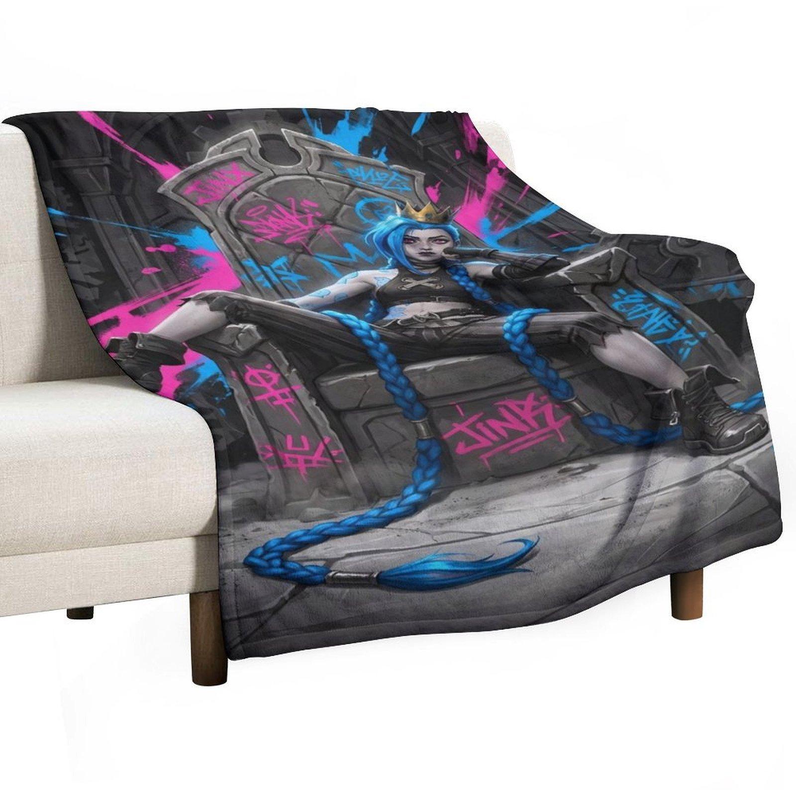 Jinx's Throne Graffiti Blanket | *Arcane* Epic-Themed Flannel Throw