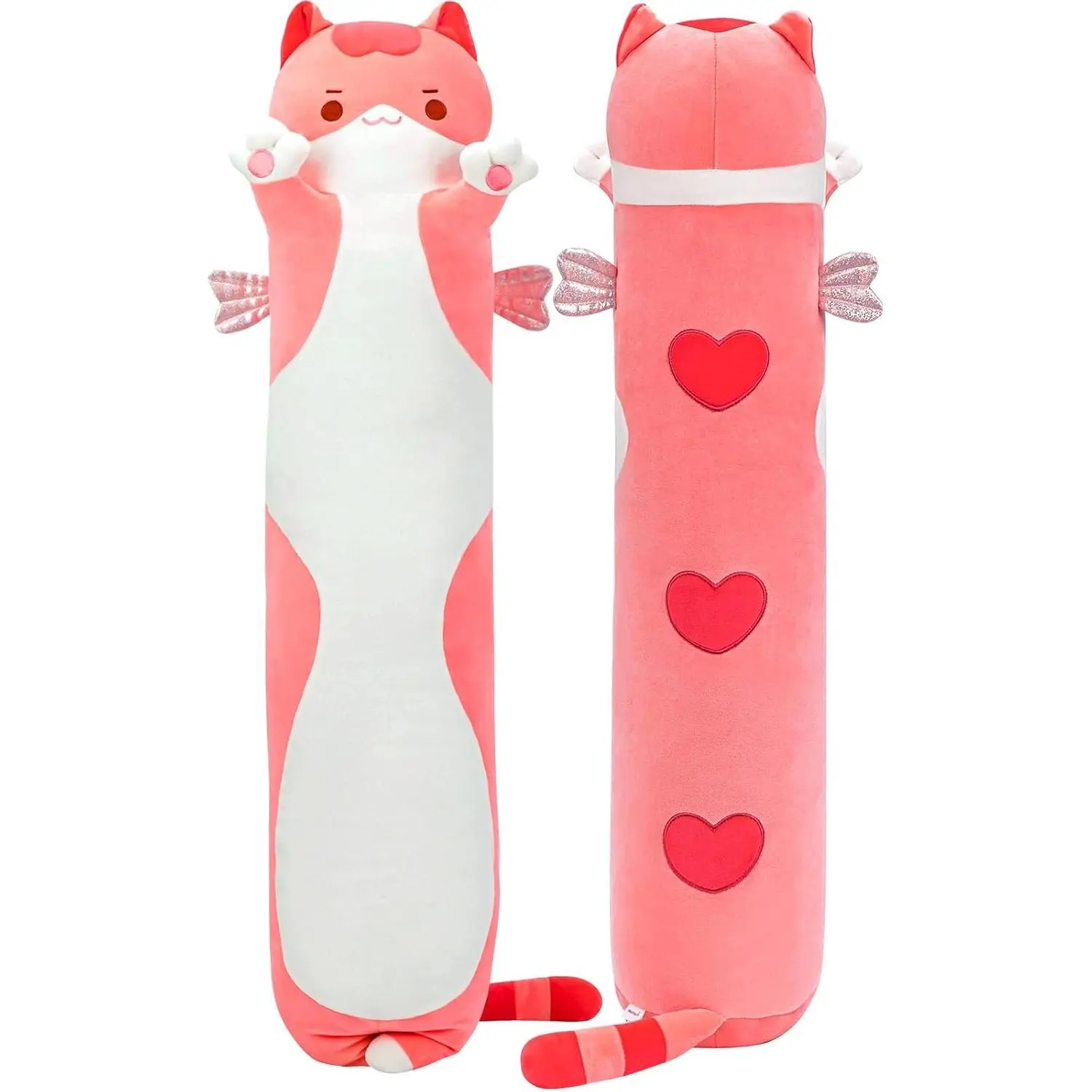 Kids Body Pillow Pink Long Cat Plush 20 in, Extra Filling Soft Cute | Ultra-Soft Stretch Fabric, Huggable Cat Plush, For Bedtime, Sofa Back Cushion, Cute Kawaii Cat Design, Gift for Kids & Girls