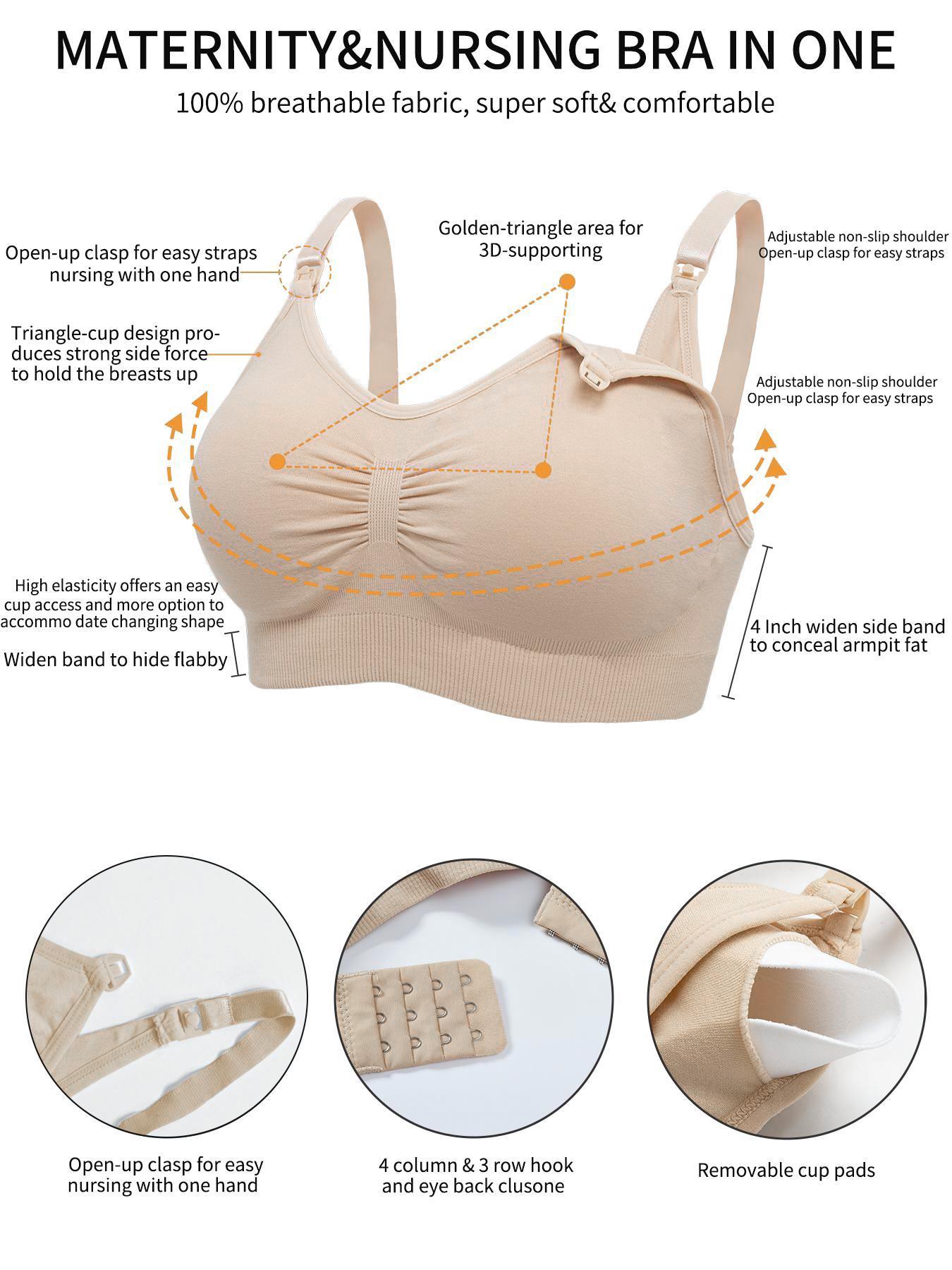 Maternity Solid Color Nursing Bra, 8 Counts/set Removable Pads Maternity Bra, Maternity Lingerie for All Seasons