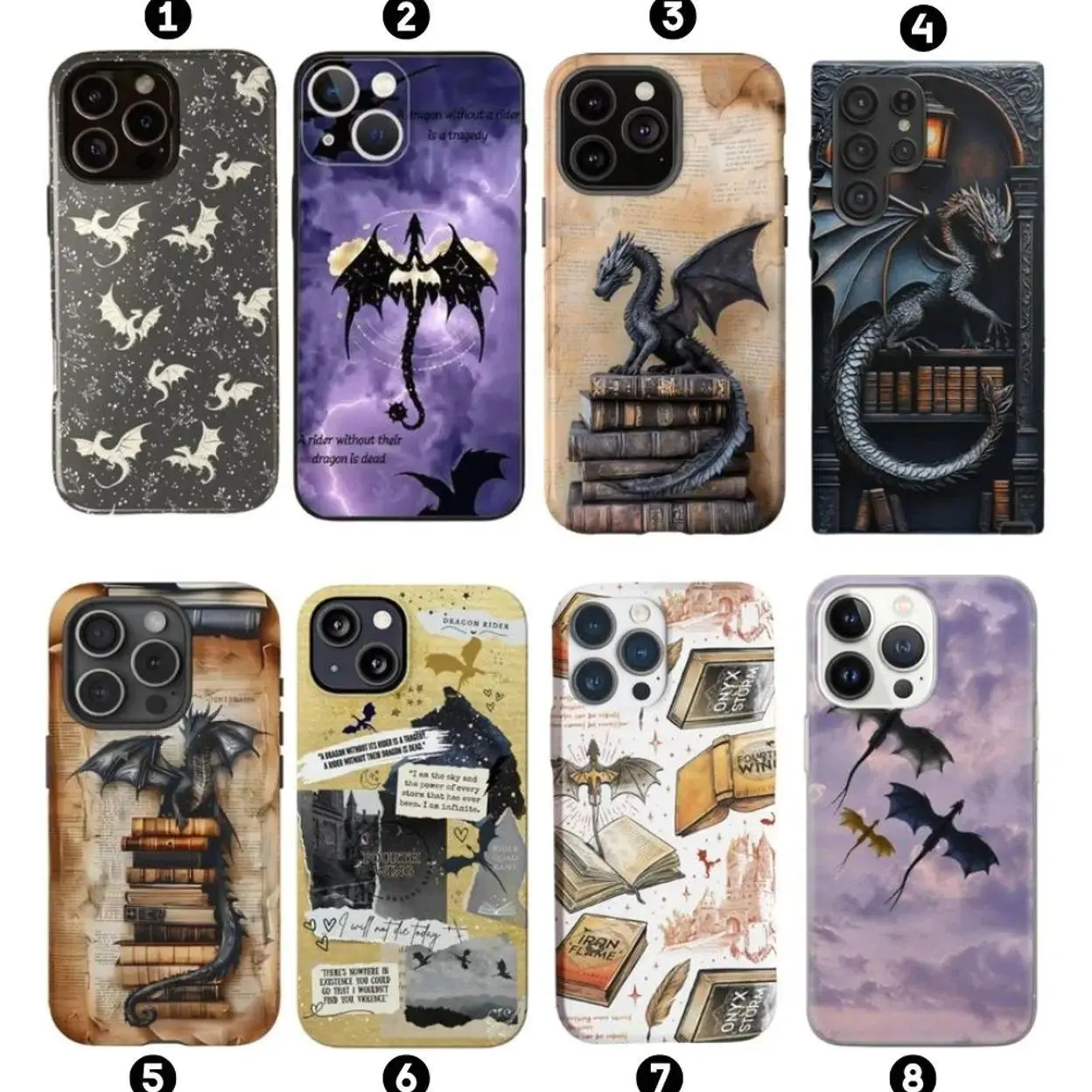 Dragon Fourth Wing Fantasy Book Theme Glass Phone Case, Aelin Series Inspired, Smartphone-Cellphone Protection Cover for iPhone 11-17 Pro Max/Plus, Samsung Galaxy S23-25, Safety Handheld Accessory