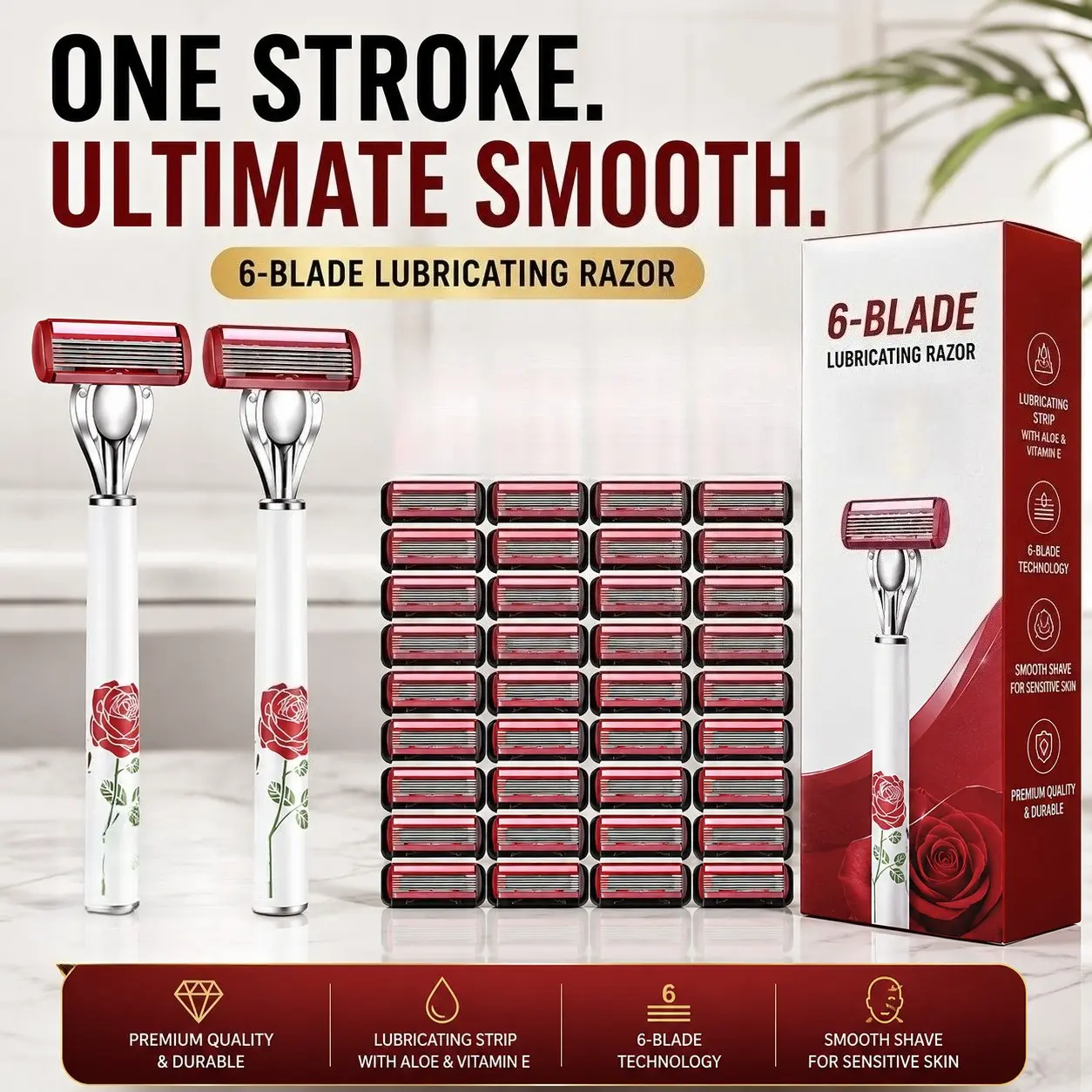 6-Blade Stainless Shaving Set, 2 Premium Handles, 36 Replacement Blades, Smooth Shave, Ergonomic Non-Slip Handle, Durable Sharp Blades, Travel-Friendly