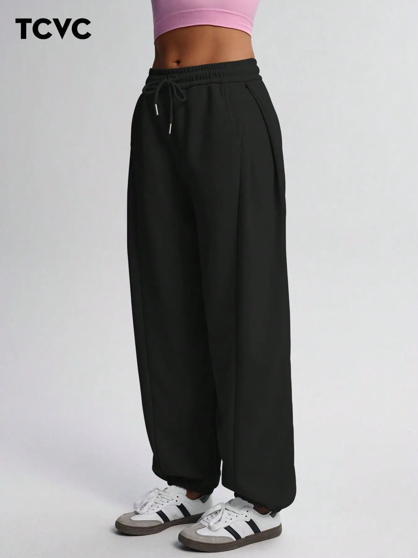 Women's High-Waisted Loose Drawstring Joggers, Elastic Waist, Comfortable Sportswear, Ideal for Gym, School, Streetwear