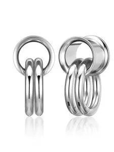 1 Pair Ear Guages with Rings Ear Weight Plugs Tunnels Hypoallergenic Ear Expander Stretchers 316 Stainless Steel Hoop Earrings Piercing Body Jewelry