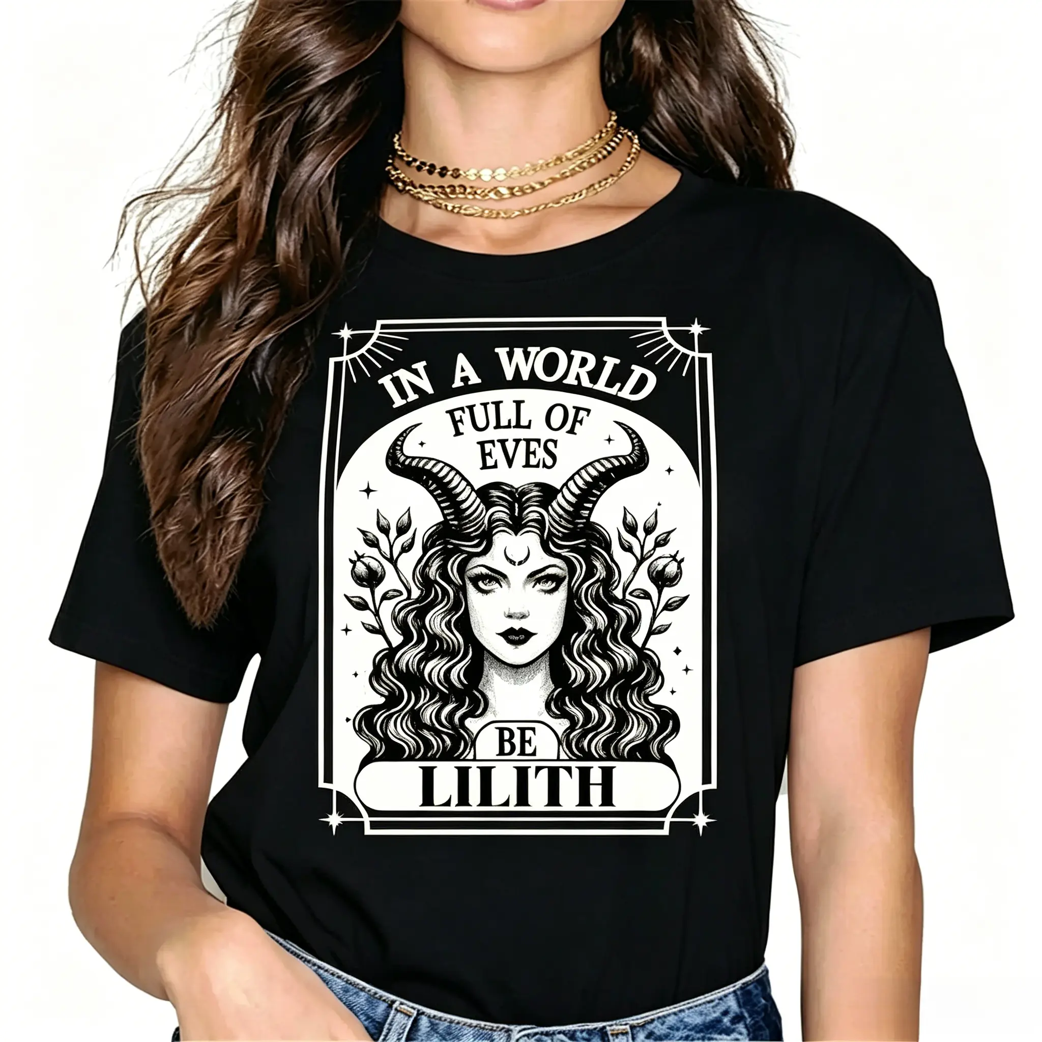 Women's Cute Graphic T-Shirt, Fitted "Be A Lilith" Cartoon Print, Shortsleeve Round Neck Casual Top for Women, Women's Clothes