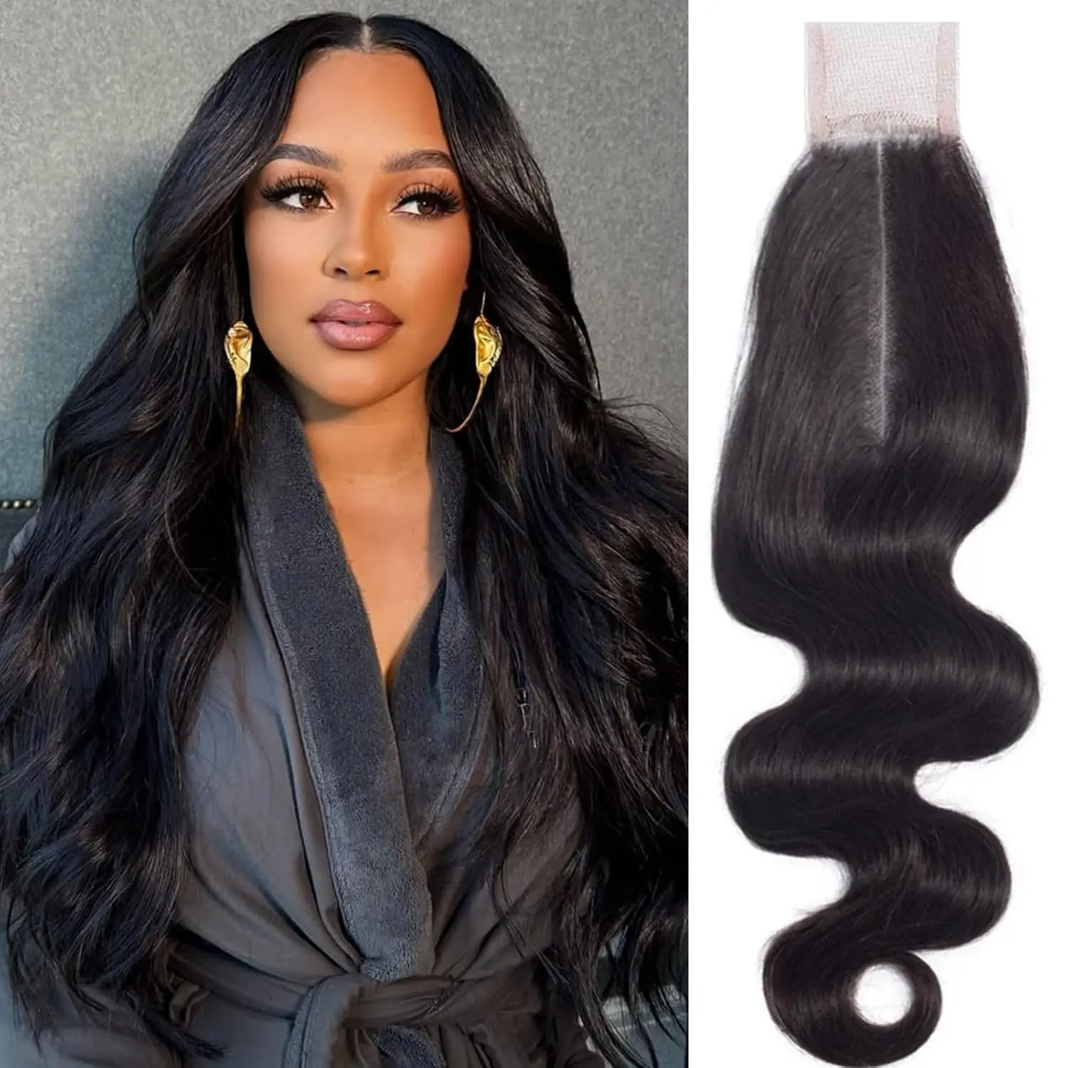 2x6  Lace Closure Human Hair  Wave For Women 16 Inch Middle Part 2 by 6 Closure Pre Plucked With  Hairline, 16 Inch