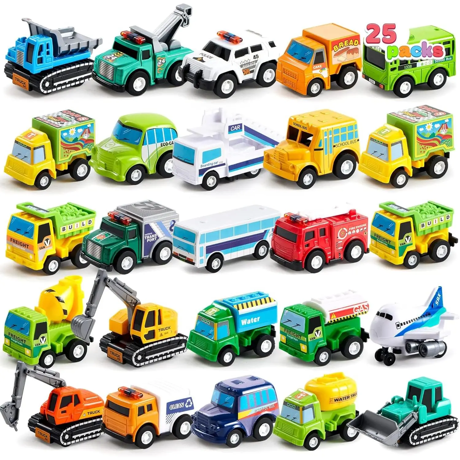 25 Pieces Pull Back Cars and Trucks Toy Vehicles Set for Toddlers, Girls and Boys Kids Play Set, Party Favors, School Gifts, Goodie Bags Stuffers for Kidsfidget toys