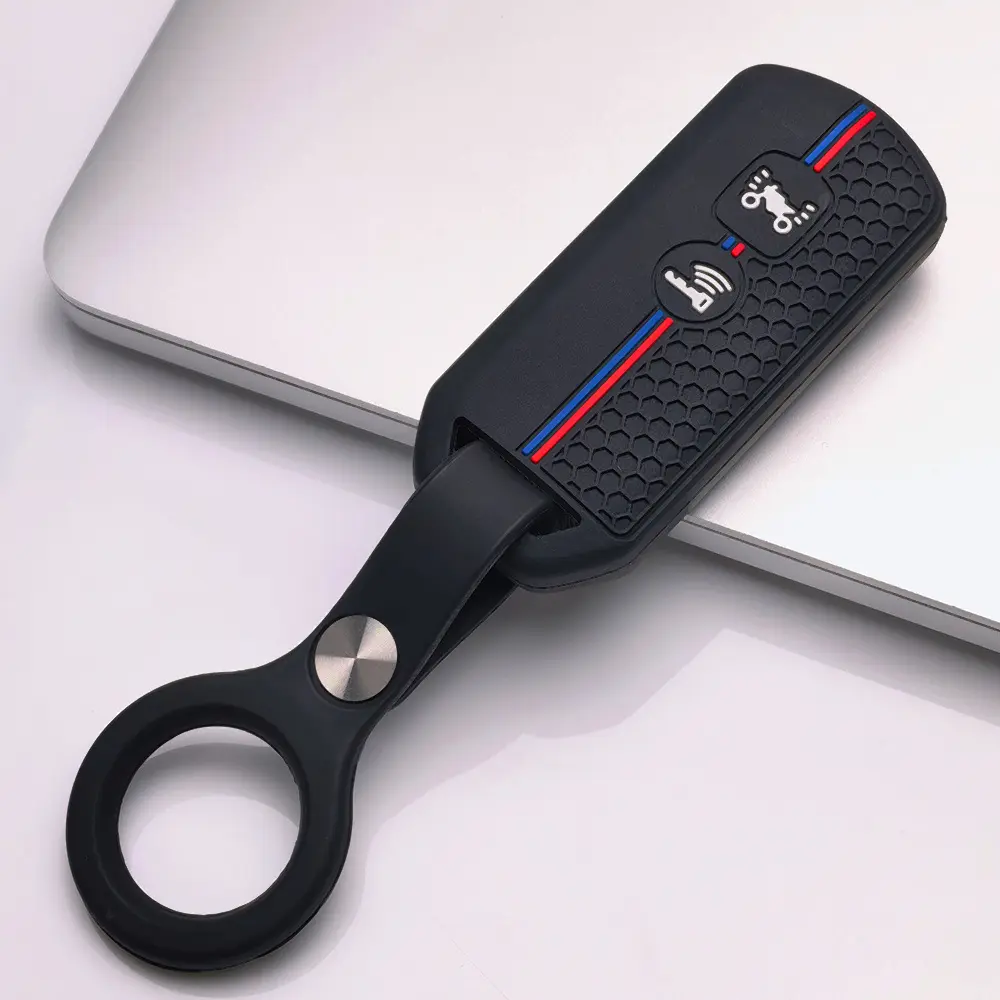 Racing Style Silicone Key Case With Keychain For Honda PCX150 160 ADV150 160 Forza Vario SH Scoopy Stylo160 Beat Deluxe NS125LA Honeycomb Texture Tri Color Stripe Ergonomic Grip Anti Drop Anti Scratch Scooter Key Protector
