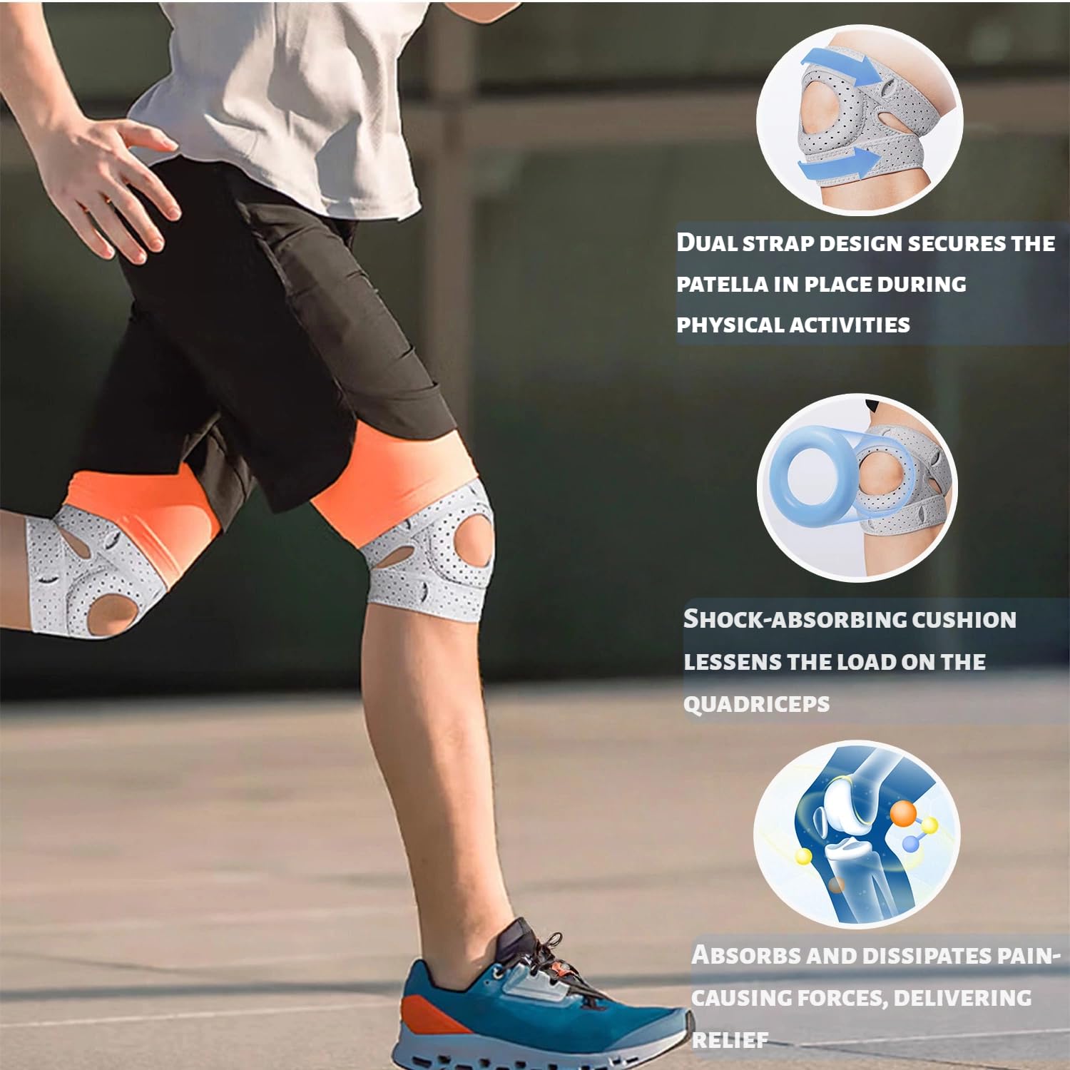 Knee Brace for Women Men Adjustable Knee Support with Side Stabilizers, Patella Gel Pads & Upgraded Silicone Anti-Slip Strip -Patella Knee Brace for Meniscus Tear, Knee Pain, Arthritis, Injury Recovery, Running, Workout