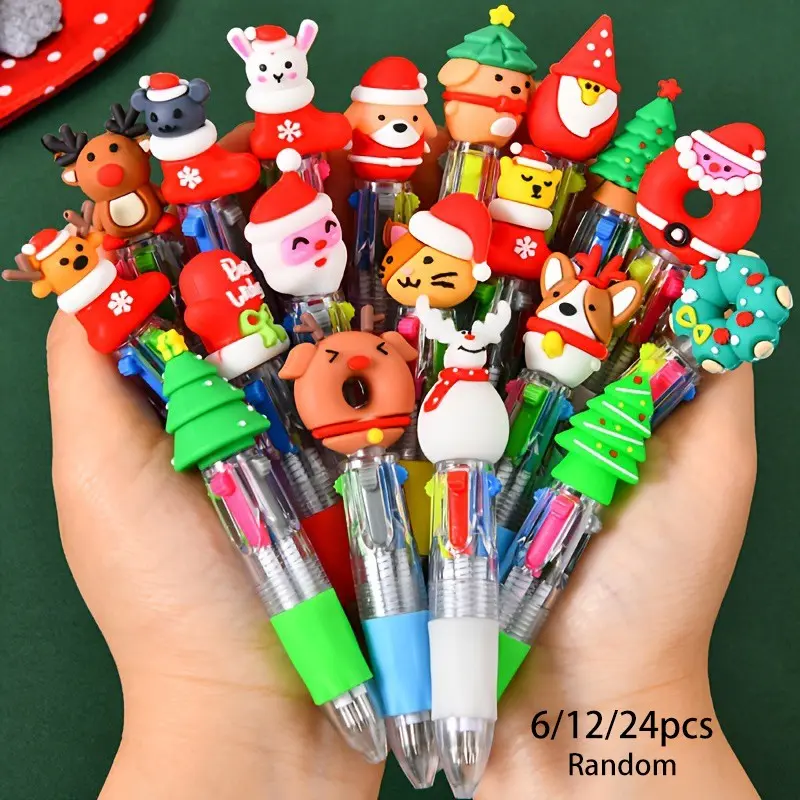6/12/24pcs Mini Christmas Ballpoint Pens - Novelty Pens Assorted Cute Designs with Santa, Reindeer And Snowman - Lightweight Grip - Perfect for Office And Holiday Gifts. Party Favors, Classroom Prizes, As Halloween, Christmas Gift Stocking Stuffers