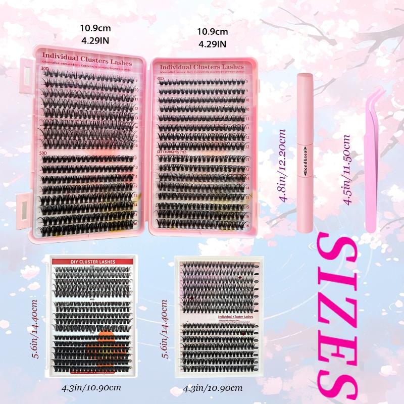Mixed Length Individual Cluster Lashes with 2 in 1 Glue & Tweezers, 1 Set Curling Strip Lashes, Natural Curl Fluffy Volume False Eyelashes for Women Eye Makeup