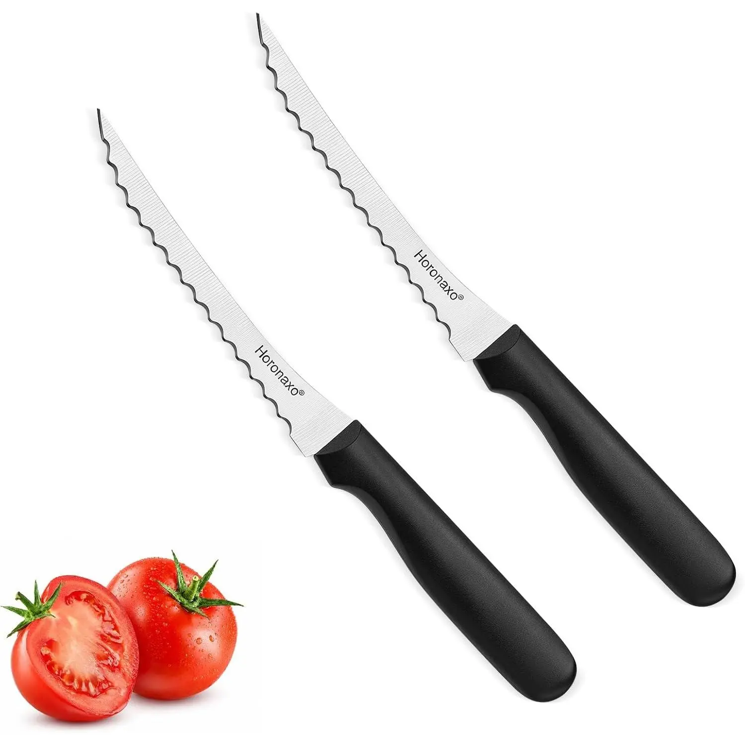 2-Piece Serrated Tomato Slicer Knife with 6 inch High Carbon Stainless Steel Blade Ergonomic Handle for Fruits and Vegetables