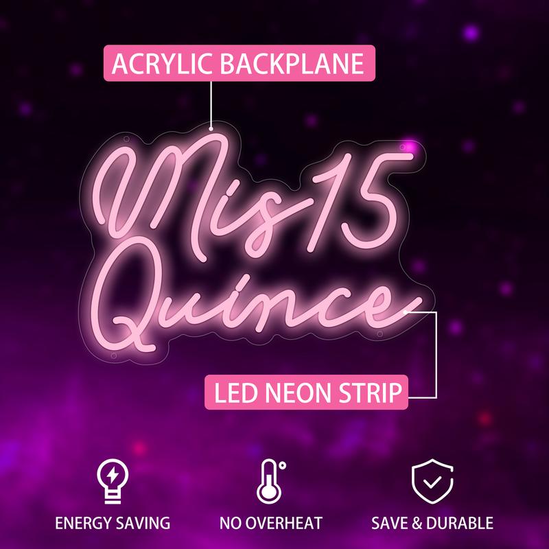 Mis15 Quinceanera-1pc Neon Light Sign Decor,Room Wall Deocr,Business Logo Sign,for Bedrom Livingroom Bathroom Club Bar Mancave Party Birthday Valentine Decoration,Best Gift for Teen Girls Boys,USB Powered.