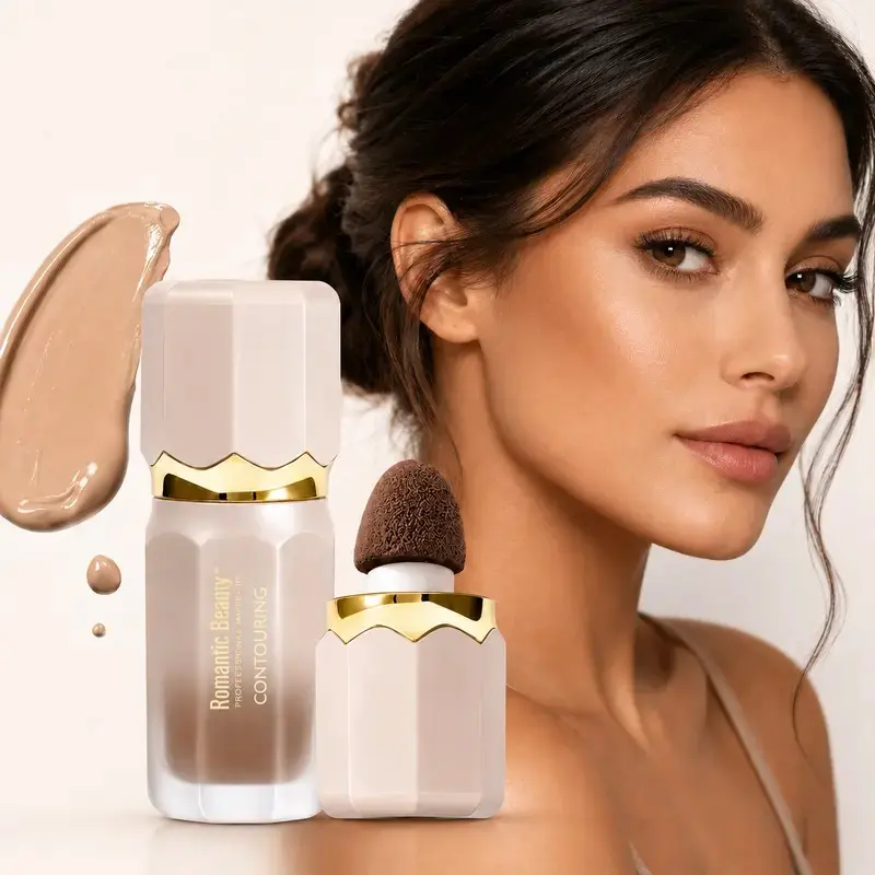 Liquid Facial Contour Stick with Sponge Tip, Matte Shadow Powder for Nose and Jawline, Natural Finish, Travel-Friendly, Beginner Friendly