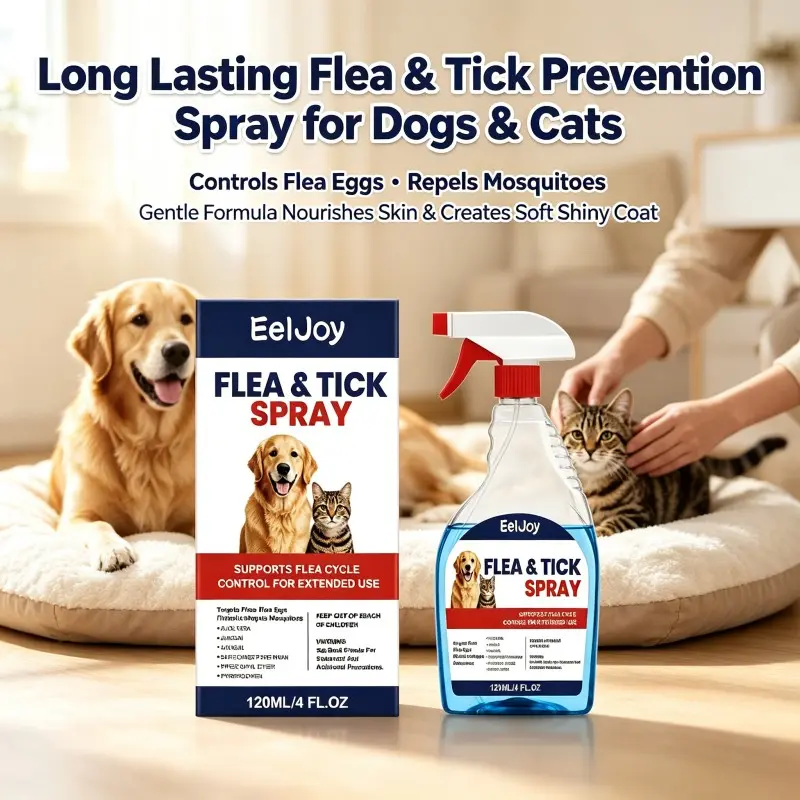 Long Lasting Flea & Tick Prevention Spray for Dogs & Cats, Controls Flea Eggs, Repels Mosquitoes, Gentle Formula Nourishes Skin & Creates Soft Shiny Coat