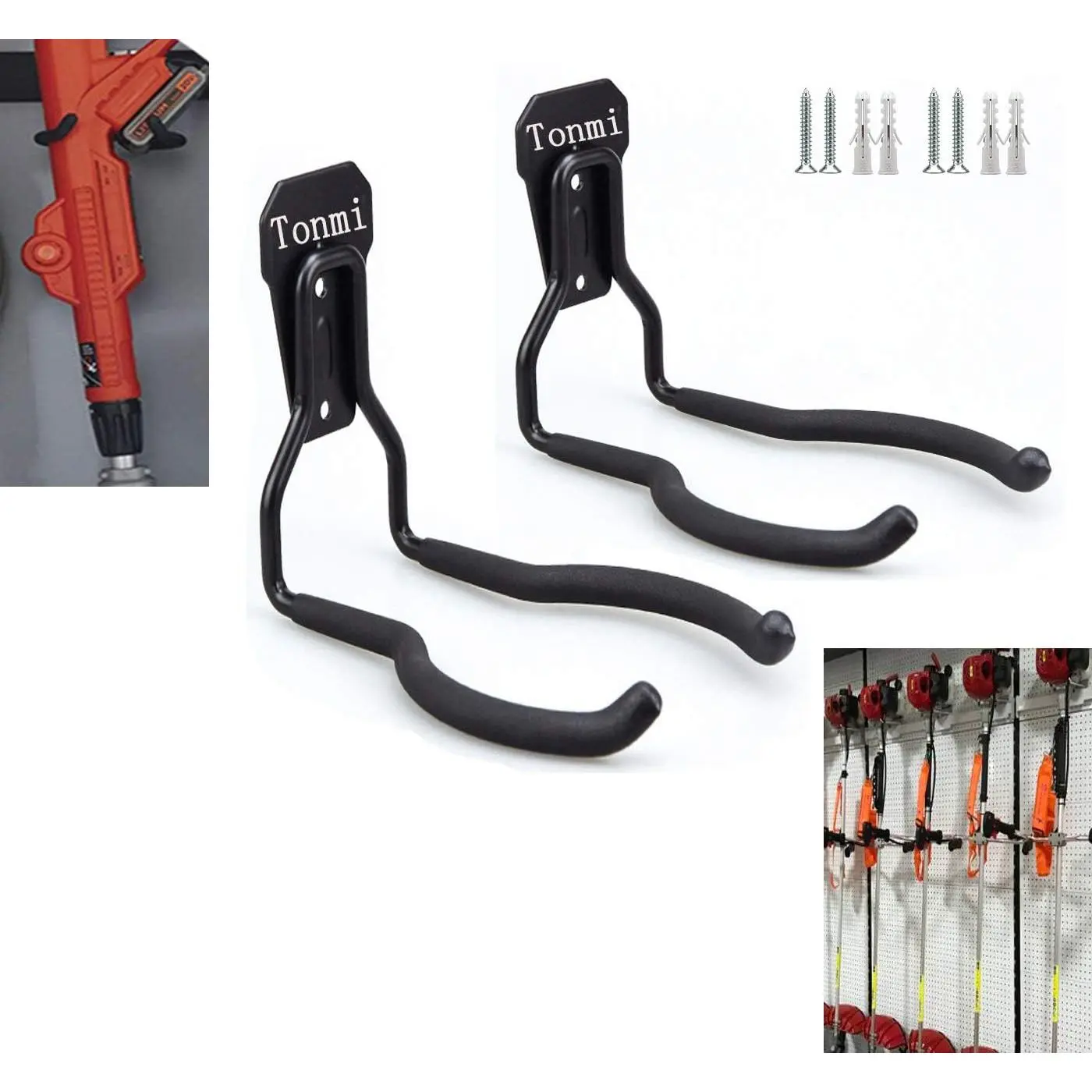 2 count Garden Power Tool Hanger, String Trimmer Hangers, Weed Eater Wall Mount, Weedeater Rack, Leaf Blower Holder,   Hooks,  for Garage Tool Organizers and Storage, No Trimmers