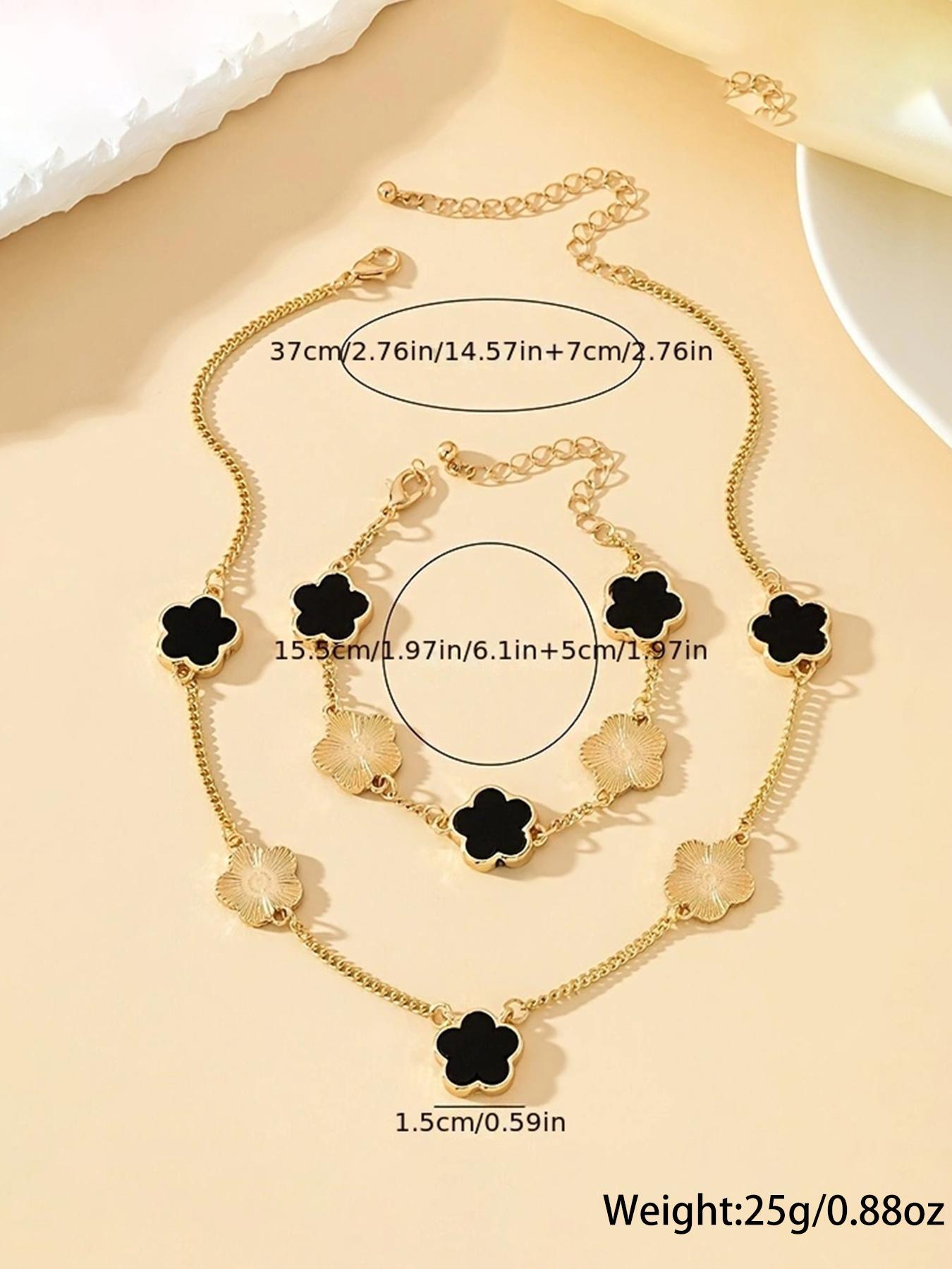 Women's Elegant Fashion Flower Charm Jewelry Set, Pendant Necklace & Bracelet, Casual 2025 New Trendy Matching Fashionable Jewelry Set for Party, Daily Clothing Decor for Girl, Cute Jewelry