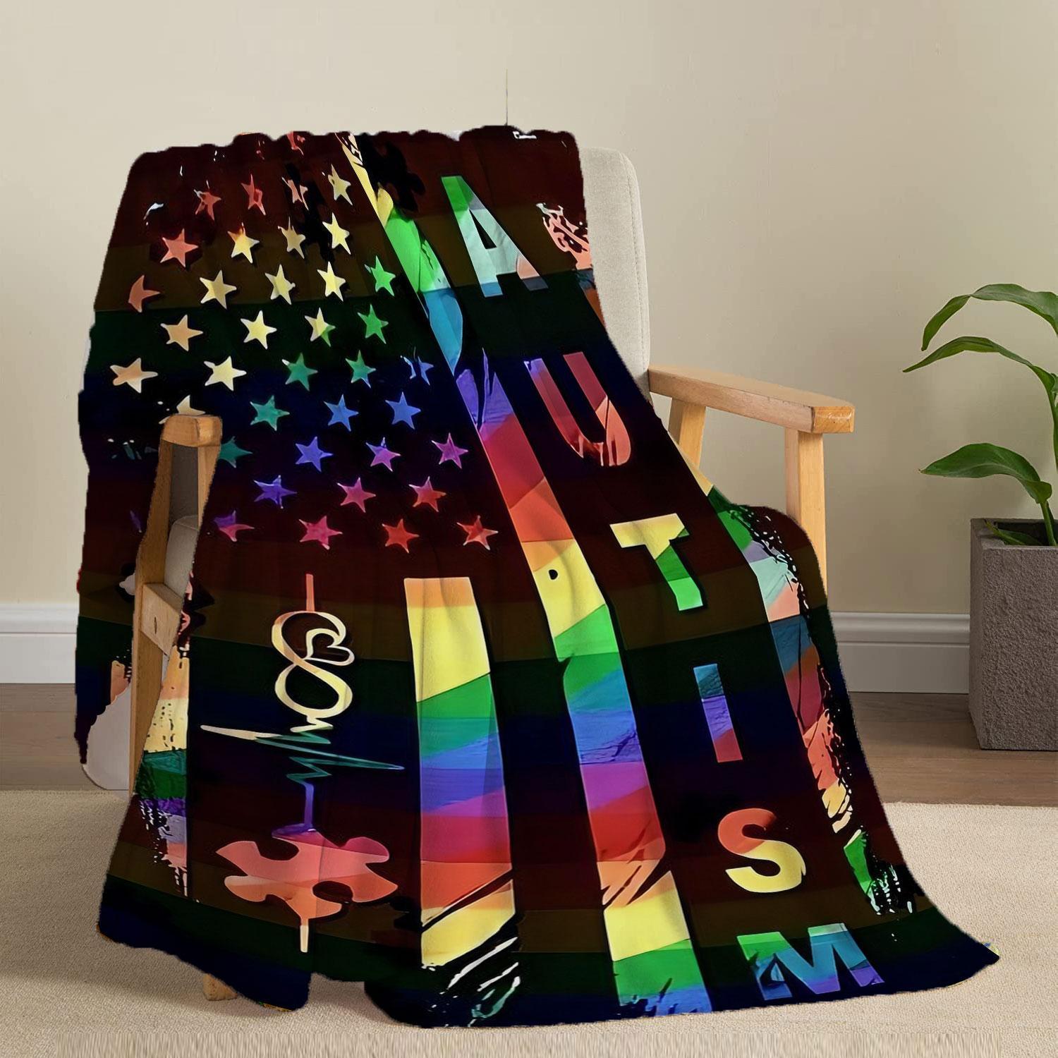 Autism Awareness Themed Blanket, Soft Comfortable Warm Throw Blanket, Air-conditioned Room Blanket, Napping Blanket for Home Sofa Office Travel