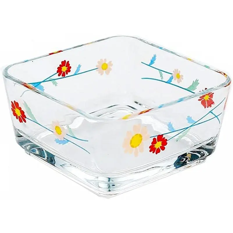 9 OZ Cute Flower Candy Dish Floral Candy Bowl Small Square Daisy Glass Bowl for Snack Dessert Fruit Yogurt Icecream Dipping Side Dish