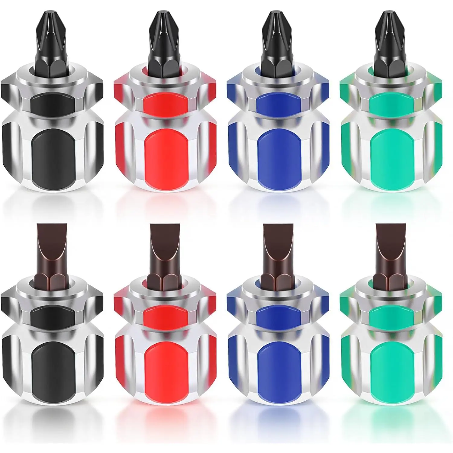 8 count Stubby  Mini Sewing Machine  Ultra Short Screwdrivers Tool, Flat  Stuby Screwdrivers for DIY Repairing Sewing Projects (4 Colors)