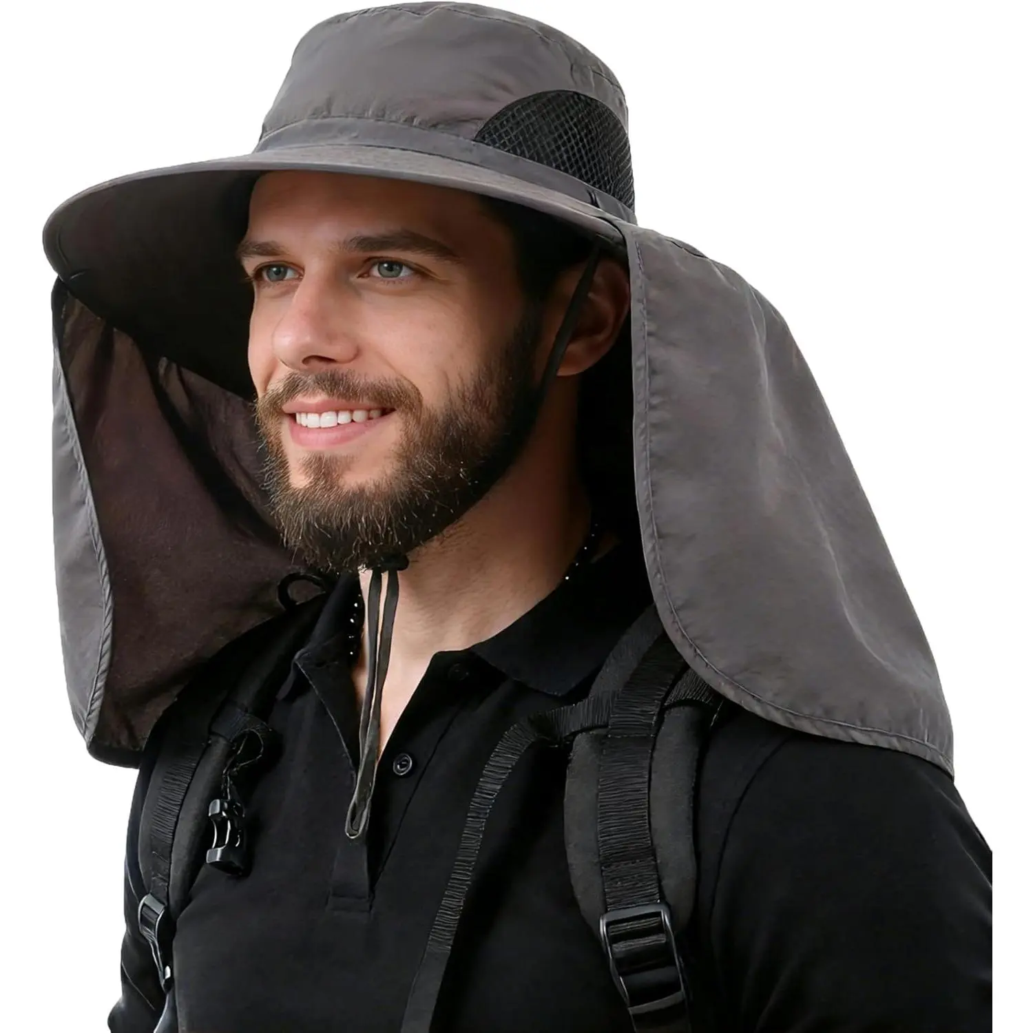 Women Large Brim Sun Hat with Neck Flap, Men Quick Dry Hiking Fishing Safari Hat UPF 50+
