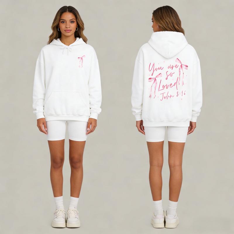 You Are So Loved Hoodie for Men & Women, Inspirational Faith-Based Hoodie, Pink Bow Graphic Unisex Hoodie, Encouraging Message Hoodie