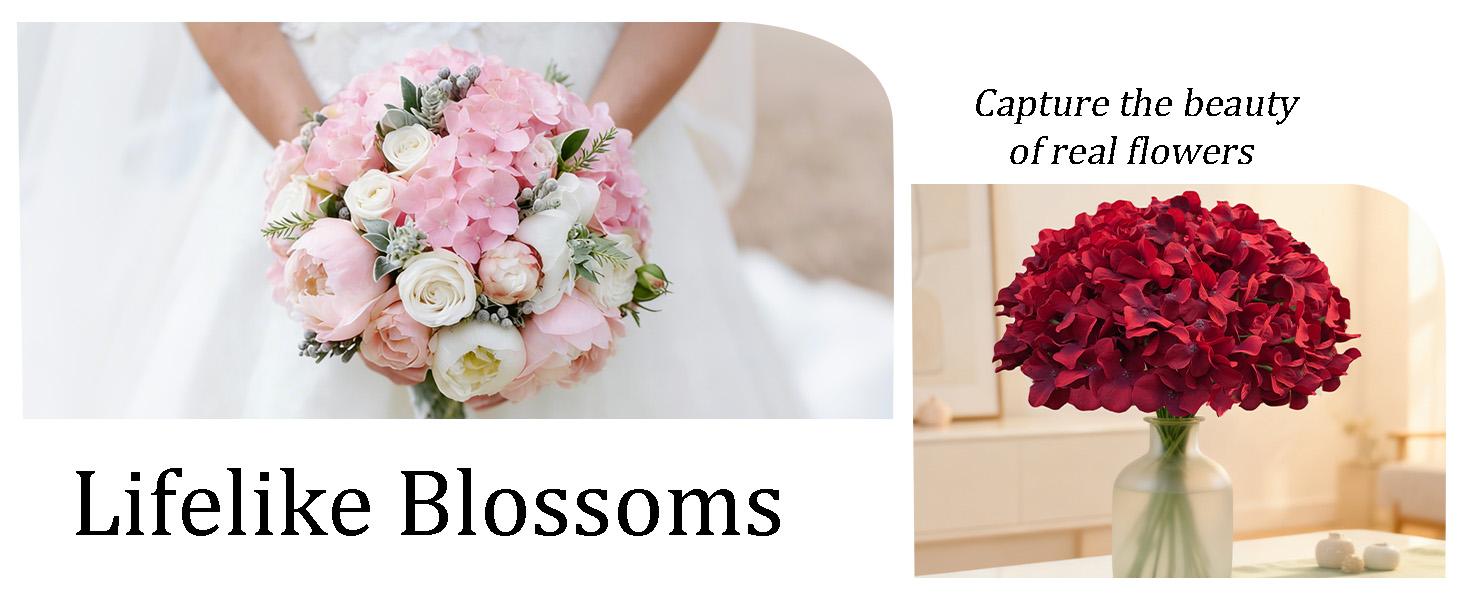 Dark Red Hydrangea Artificial Flowers Bulk, 30 Pcs Faux Hydrangea Flowers Heads, Artificial Fake Silk Hydrangea Flowers with Stems, Red Flowers Artificial for Decoration Wedding Décor