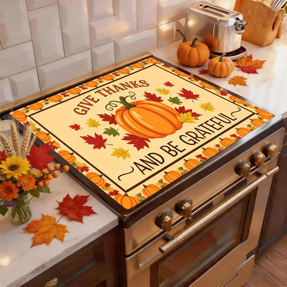 Soft Electric Stove Cover Cook Top Panel Protector Pad,Thanksgiving Pumpkin Design, Scratch Resistant, Easy Clean, Multi-Purpose Kitchen Cover,Home Fall Autumn Thanksgiving Decor