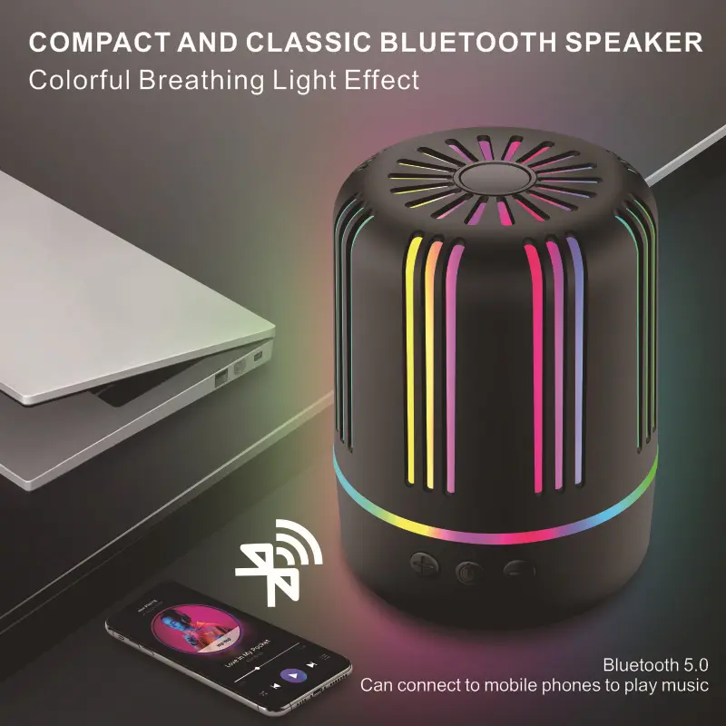 Cross Border New Bluetooth Mini Speaker Outdoor Subwoofer With Colorful Lights High Volume Wired Computer Desktop Speaker For Home Office Dorm Room Party Camping Audio Black