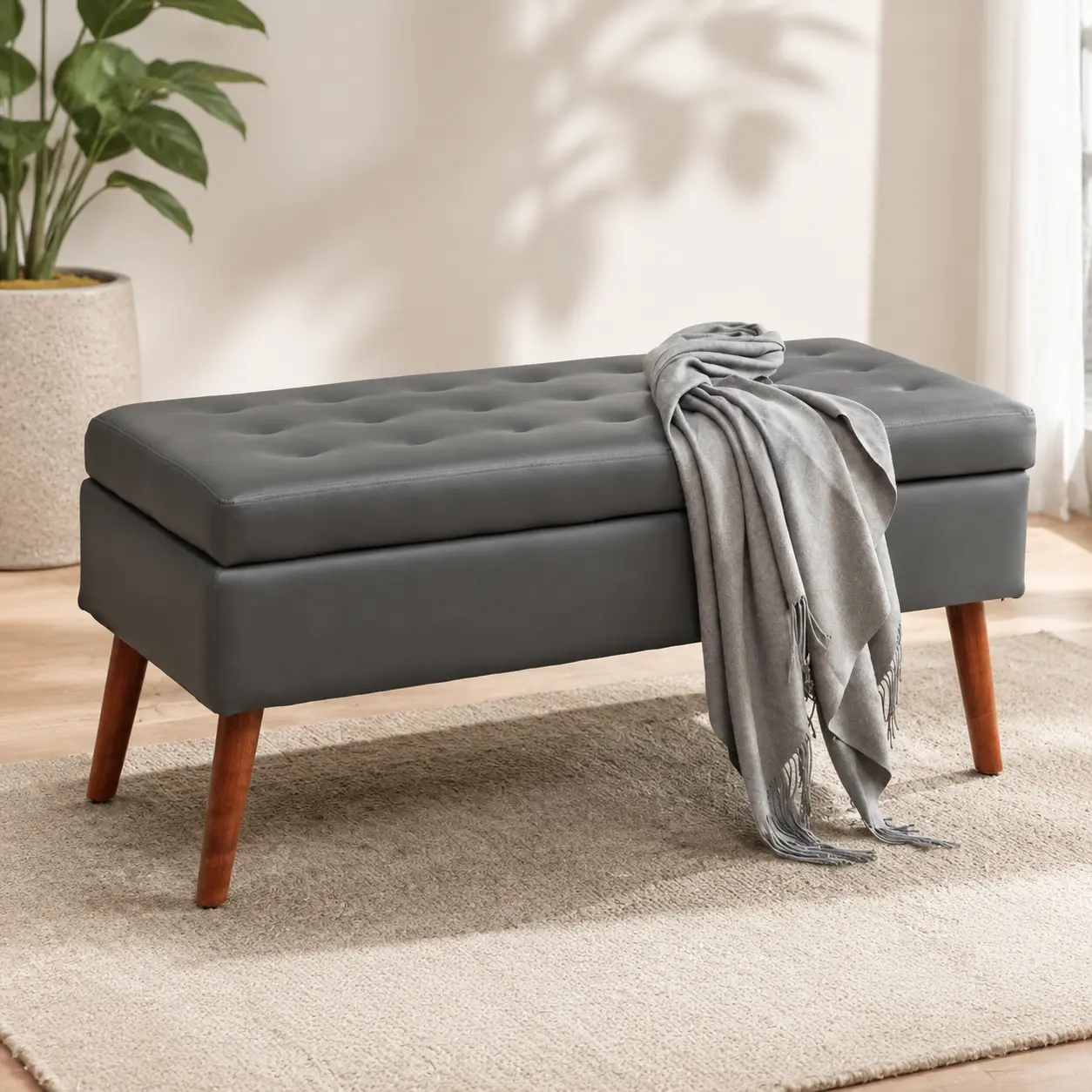 Littleox Storage Bench with Storage Bench for Bedroom End of Bed Bench Foot of Bed Bench Entryway Bench Storage Ottoman Bench 43.3" W x 17.7" Leather Bench