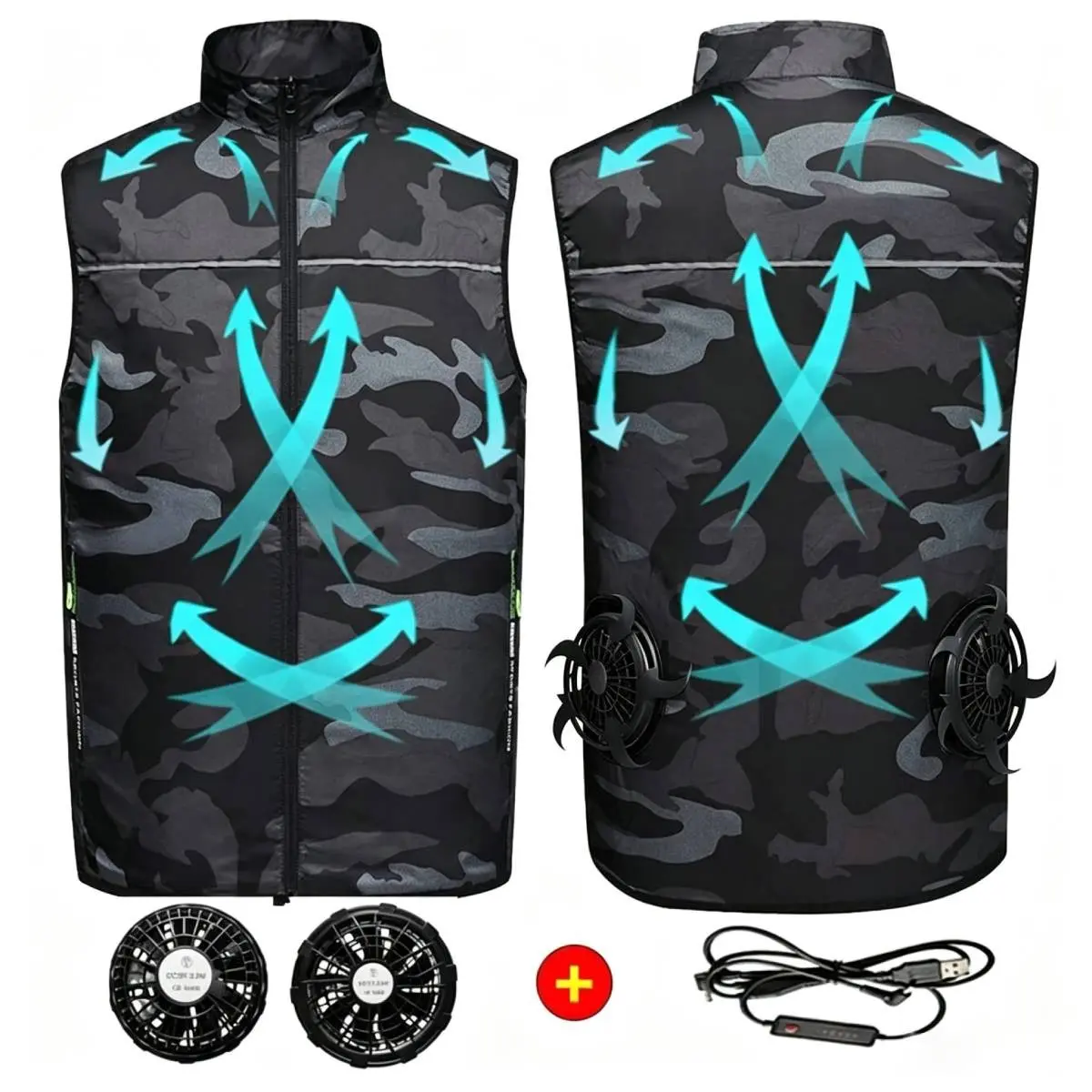 Men's Cooling Smart Camouflage Summer Vest with Fans, Breathable Outdoor Jacket for Work, Rechargeable Air Conditioning Apparel, Menswear