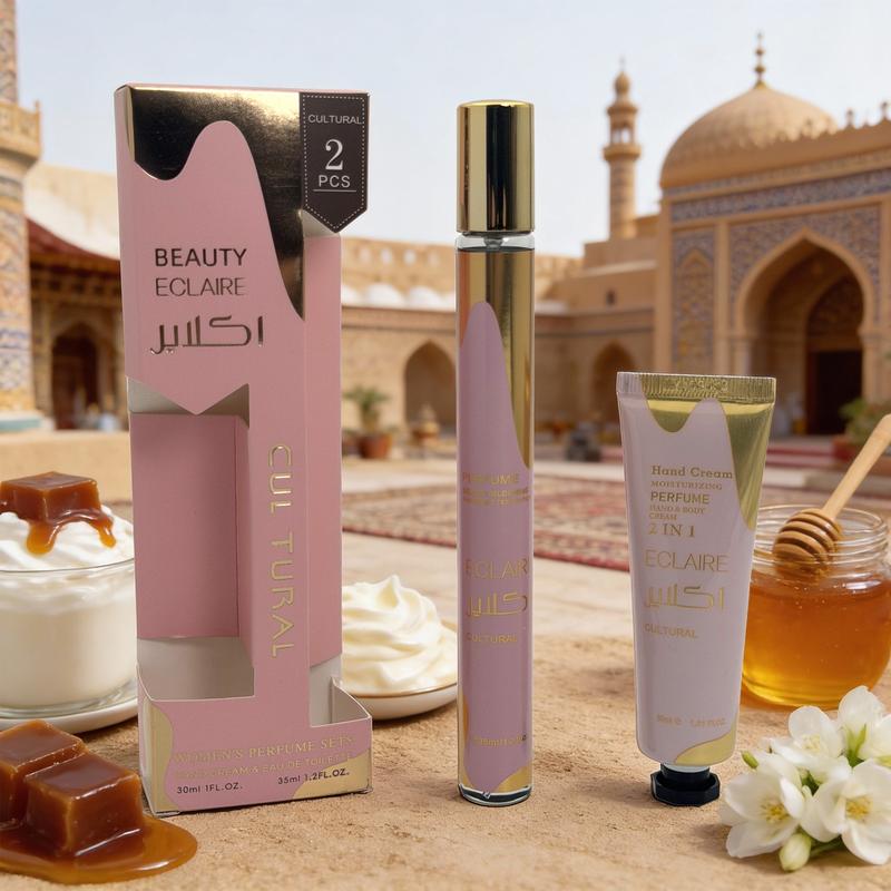 2pcs Eclaire Women's Dubai Style Perfume and Hand Cream Set, Long-Lasting Floral Fruity Scent with Caramel and Jasmine, Ideal Gift for Holidays
