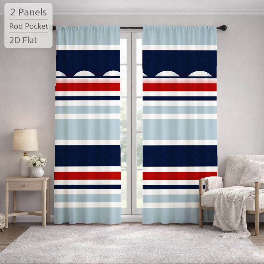 2Pcs Modern Striped Nautical Pattern Sun Blocking Curtains Digital Printed Rod Pocket, Window Treatment For Bedroom Office Kitchen Living Room Study Home Decor