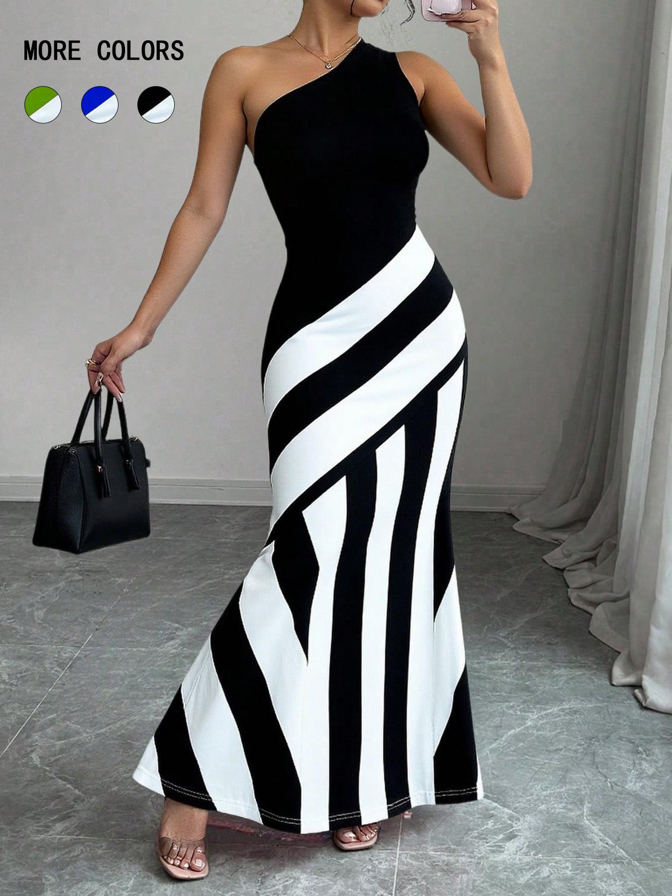 Valentine's Day Women's Striped Print Dress, Elegant Sleeveless Dress for Party Holiday Wedding Guest, Ladies Spring & Fall Clothes, Stylish Elegant Formal Dresses Women