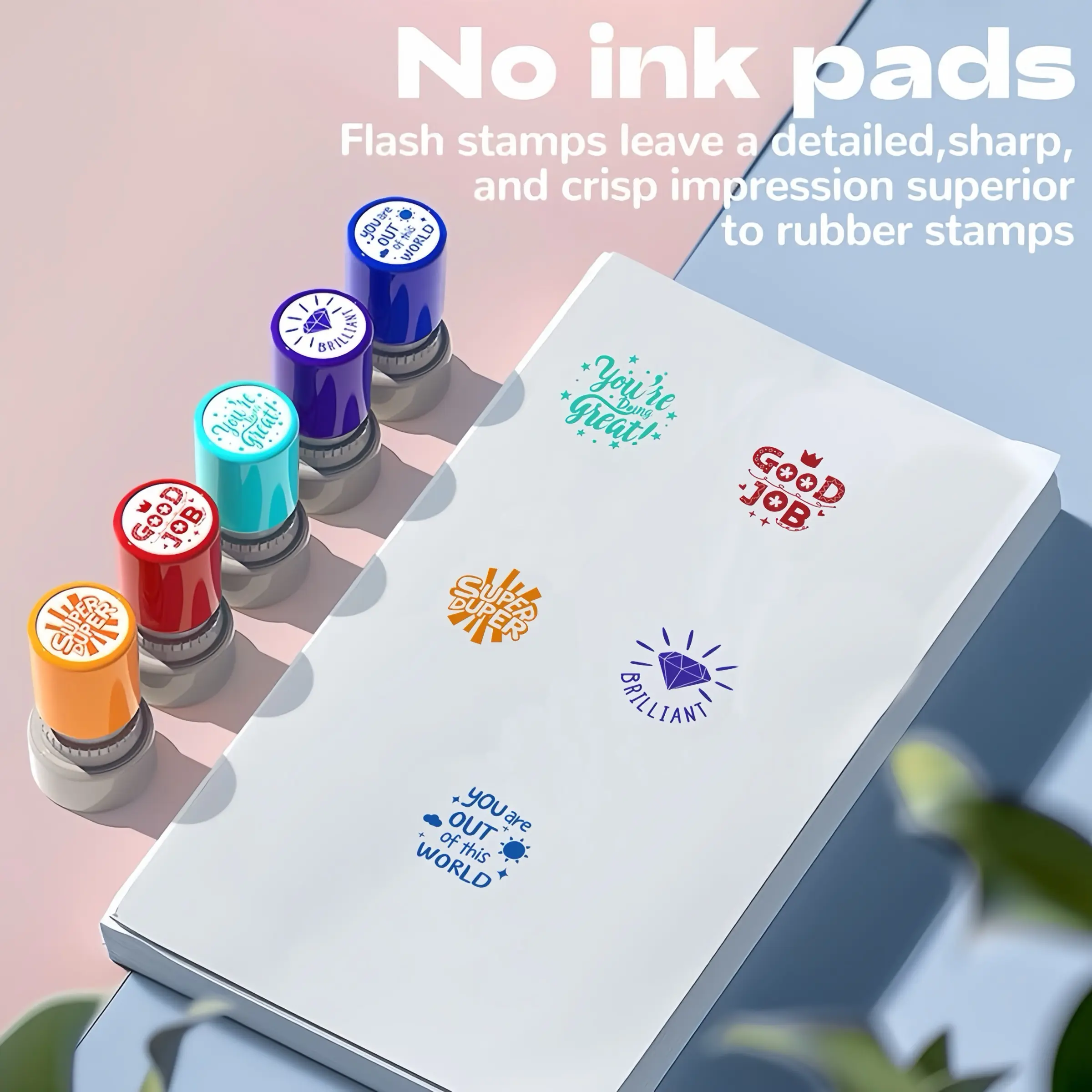 5-Piece Teacher Parent Stamp Set, Cartoon Encouragement Stamps, Learning Rewards, Colorful Motivational Quotes, Ideal for Homework Feedback