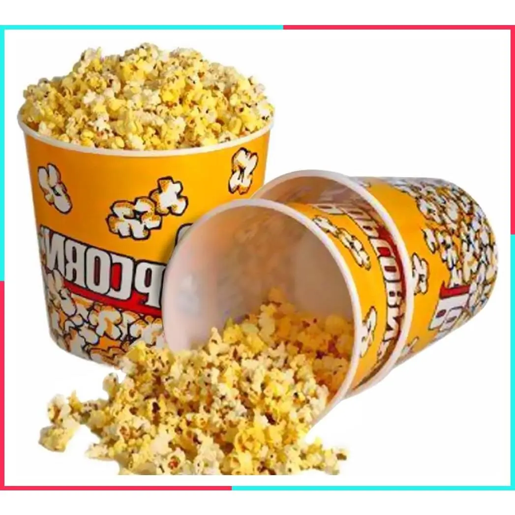 Retro Style Plastic Popcorn Containers for Movie Night - 7" Tall x 7" Top Diameter (3 Pack)