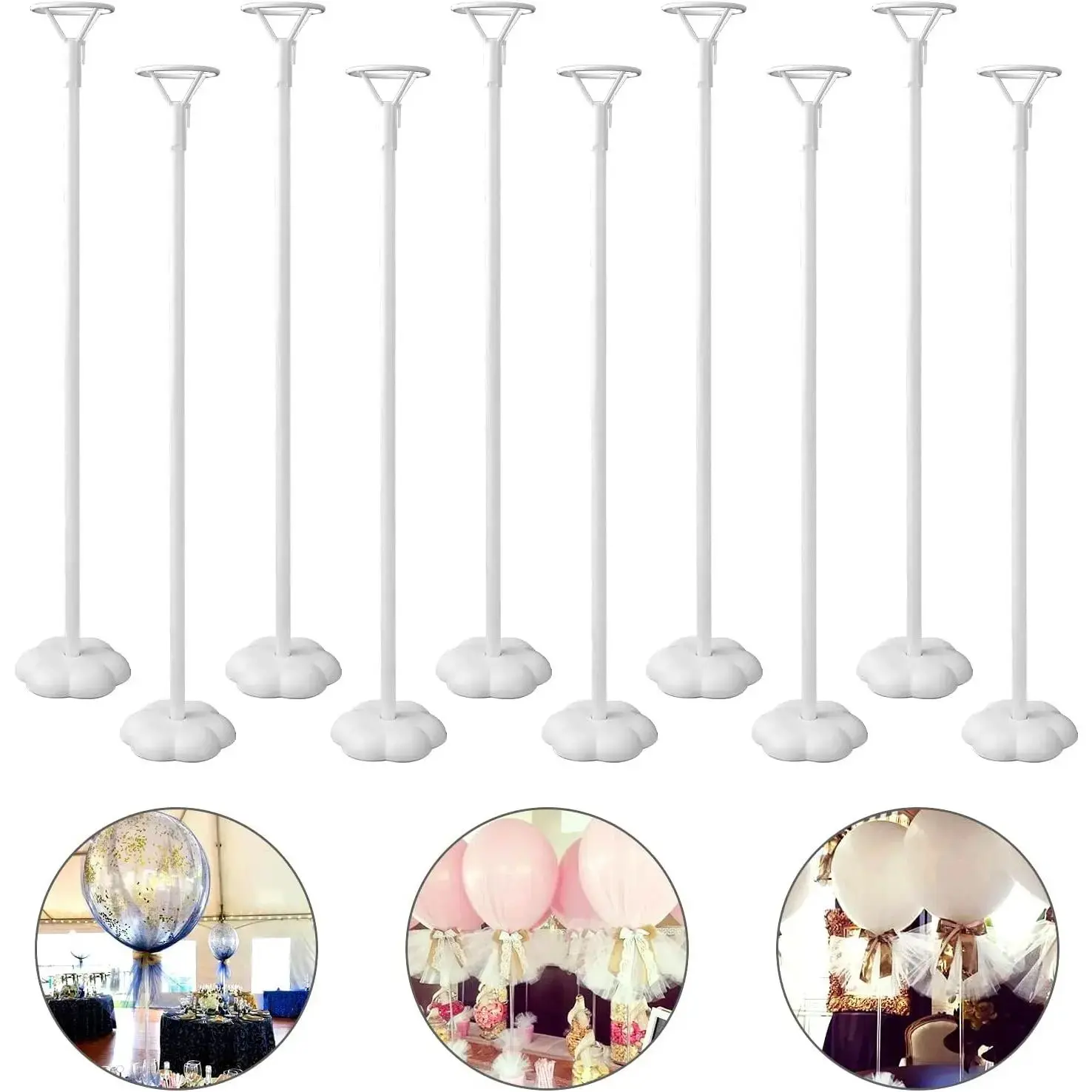 10 Sets Balloon Stick Stand, Holder with Base for Table Desktop Centerpiece, Birthday Party, Wedding, Shower and Anniversary Decoration (15.7 inch White)