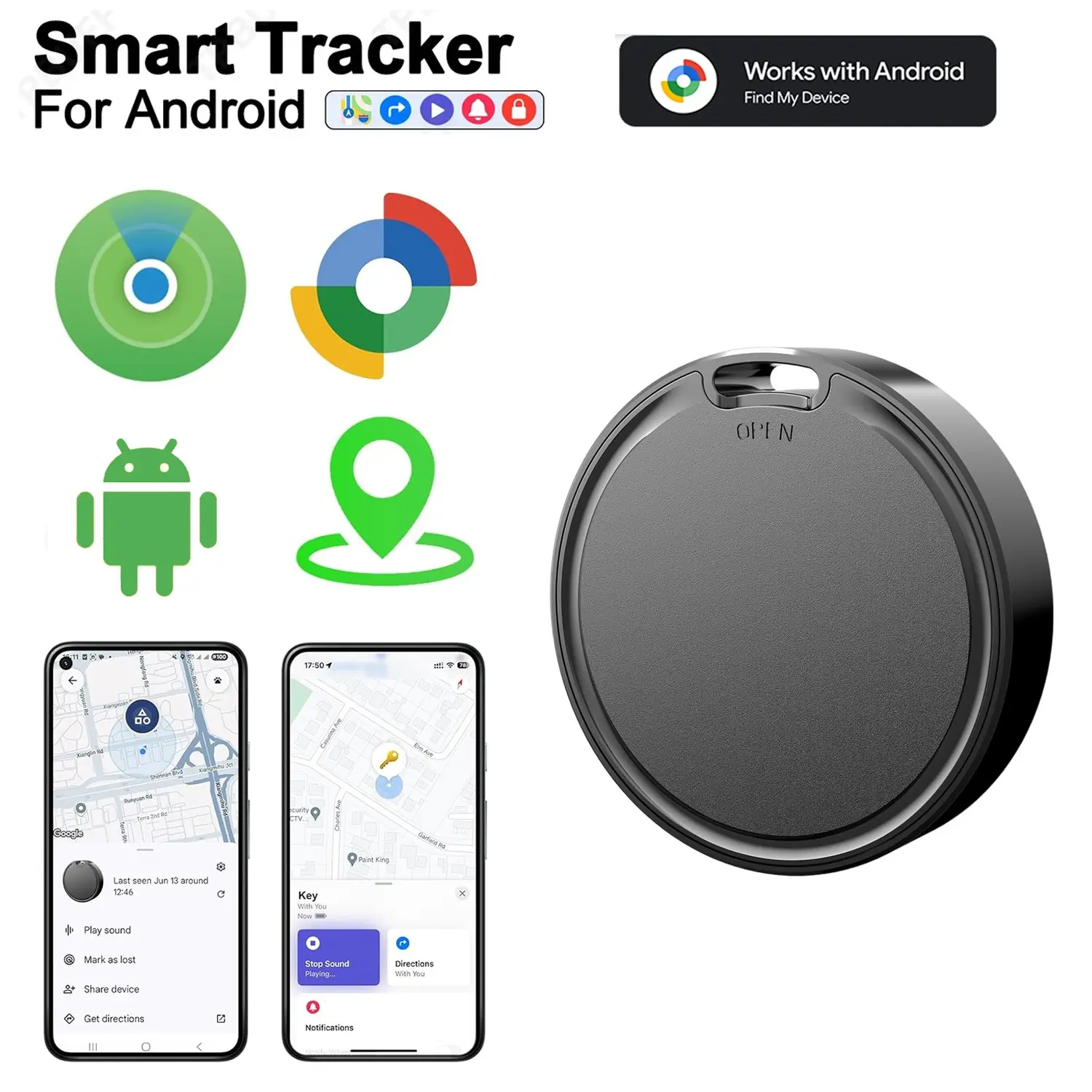 Bluetooth anti loss device round version | Supports Google Find Hub+Apple Find My, Keychain type portable item finder, Anti Lost Tracker, One click call anti loss mode, luggage wallet tracking and positioning artifact