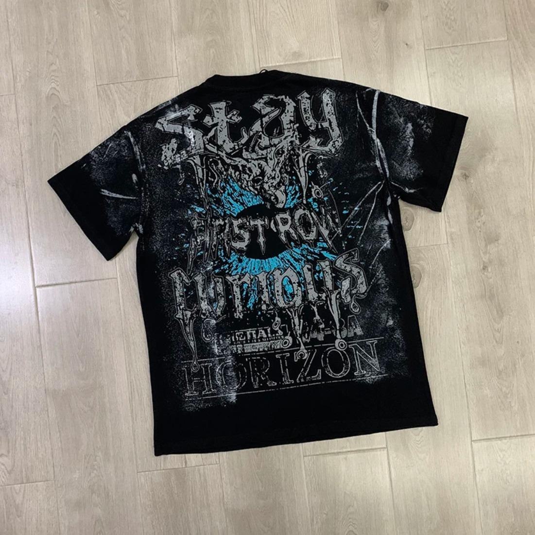 Casual FIRST ROW T-Shirts Washed Street Fashion American Style Hot Drill Letters Mens Womens High Quality Short Sleeves Tee Streetwear Trendy Graphic Tee Urban Fashion Cool Casual Look Unisex Stylish Summer Tee