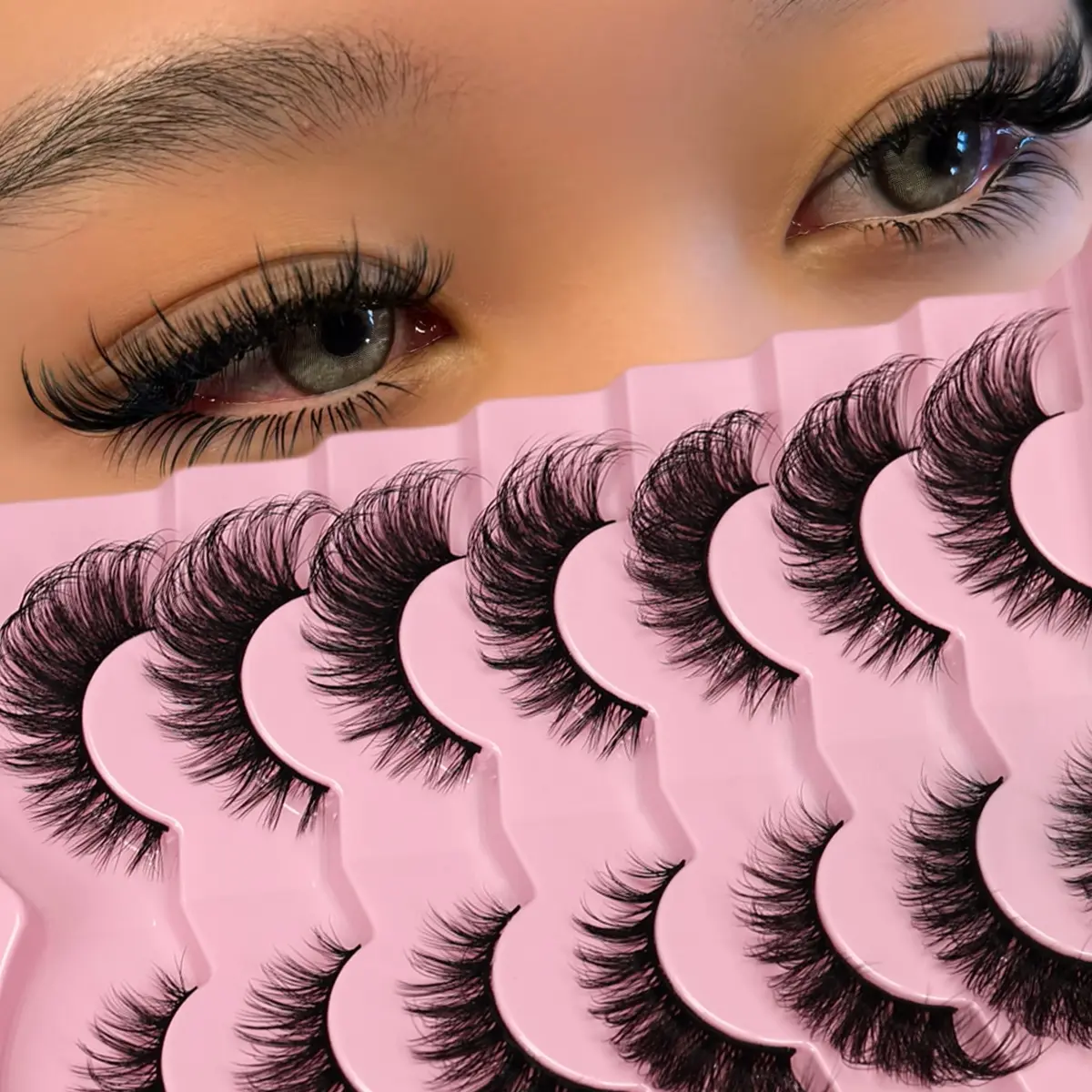 7 Pairs Cat Eye Eyelashes Fluffy False Eyelashes Wispy Fake Lashes Soft Handmade Reusable Eyelash Makeup Beauty