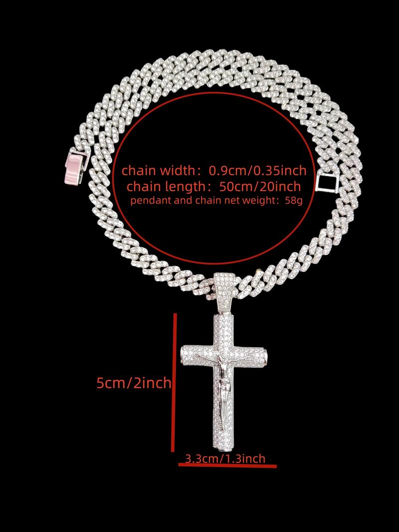 1Piece  Women Men Hiphop Cross and Jesus Shape Pendant Necklace Punk Vintage Hip Hop Iced Out Jewelry Bling Bling Necklace Is Perfect For Party Or Everyday Lovers' Gifts