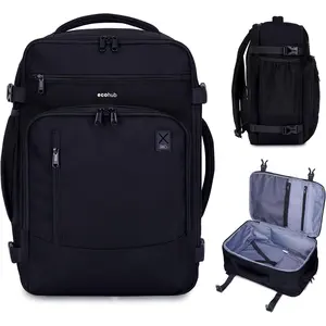 17" Small Travel Backpack, United Airlines Personal Item Bag 17x10x9 with 16 Pockets, Water Resistant Rucksack Fits 15.6" Laptop, AirTag Pocket, Lightweight Casual 25L Daypack, Black