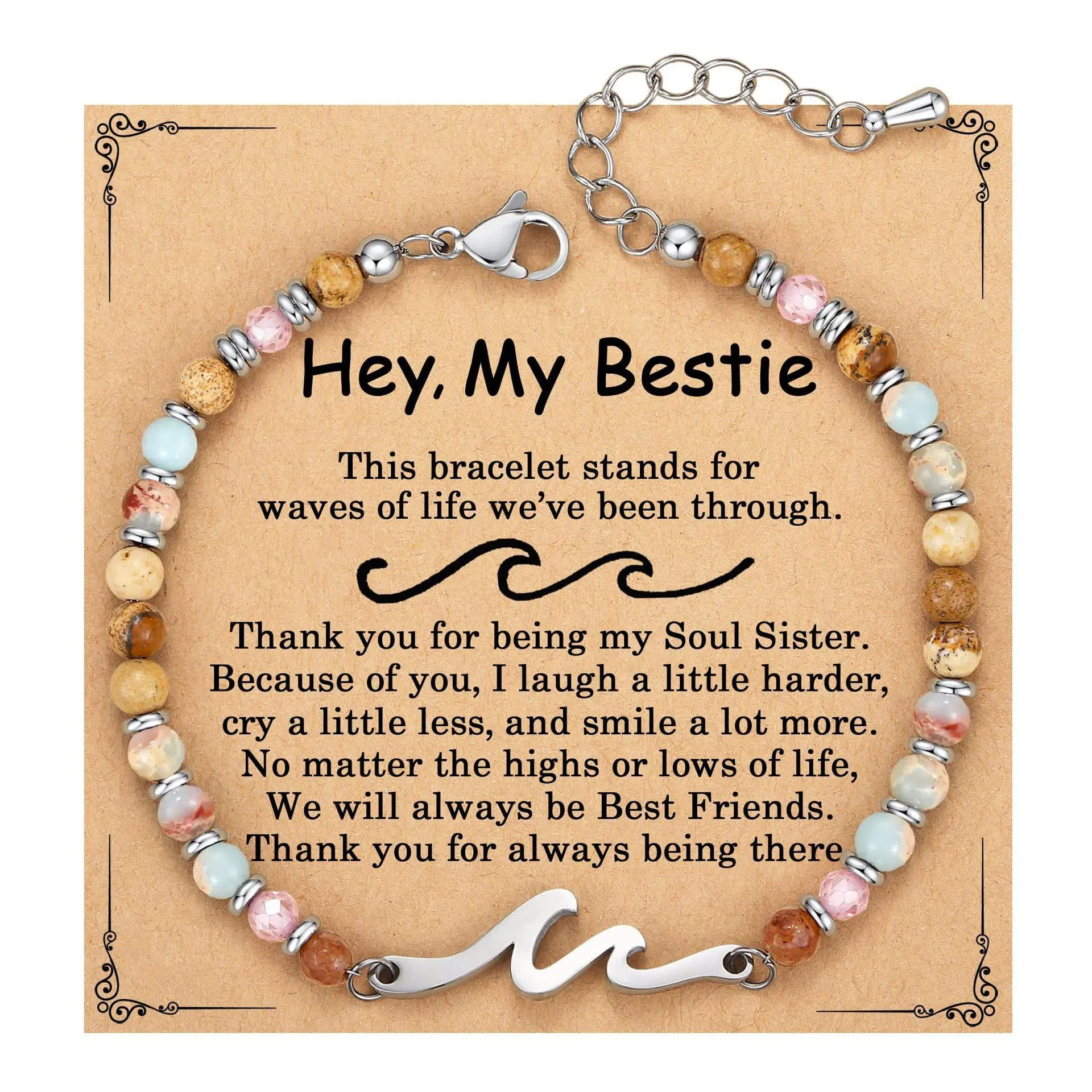 Charm Natural Stone Beads Wave Bracelet Life Inspirational for Women, Bracelets Gifts for Bestie Sister Daughter, Valentines Mothers Day Anniversary Meaningful Unique Best Friend Birthday Gifts Wave Bracelet for Women