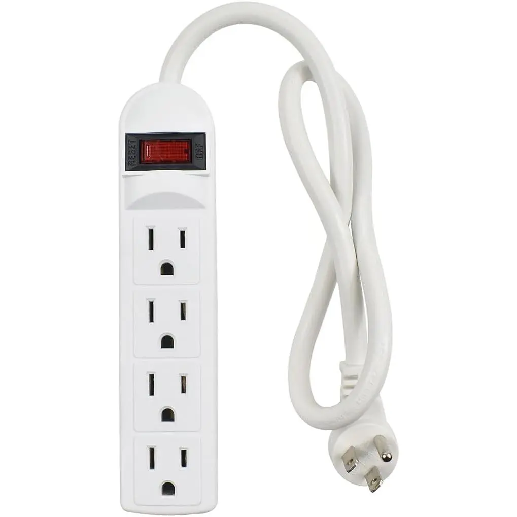 4-Outlet Power Strip with Angled Flat Plug, 20-Inch Short Cord, 250 Joules Surge Protection, Lighted /Off , Circuit Breaker, ETL Listed, Compact Space-Saving Design for Kitchen, Office, Travel