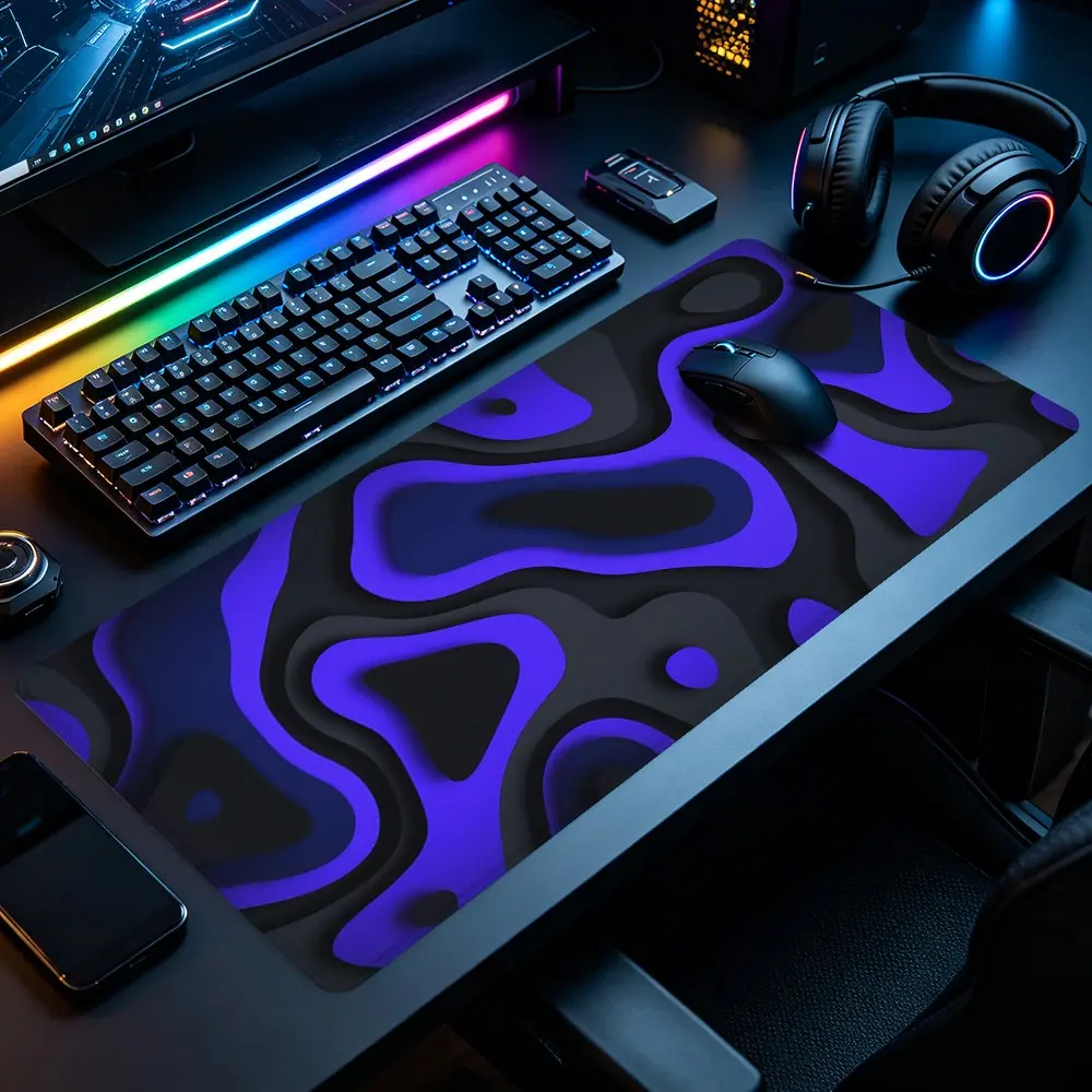Dark Purple Black Swirl Abstract Liquid Art Large Gaming Mouse Pad, Computer Mouse Pad, Mousepad, Extended XXL Desk Mat with Stitched Edge & Non-Slip Rubber Base, Ideal for Gamers, Abstract & Modern Decor Fans, Perfect for Gaming Rooms, Home Offices
