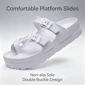 YEAGOSO Women's Platform Sandals with Arch SupportFoam Slip on Cloud Slides SandalsSummer EVA Beach Flat Sandals with Adjustable BuckleThick SolesUltra Cushion