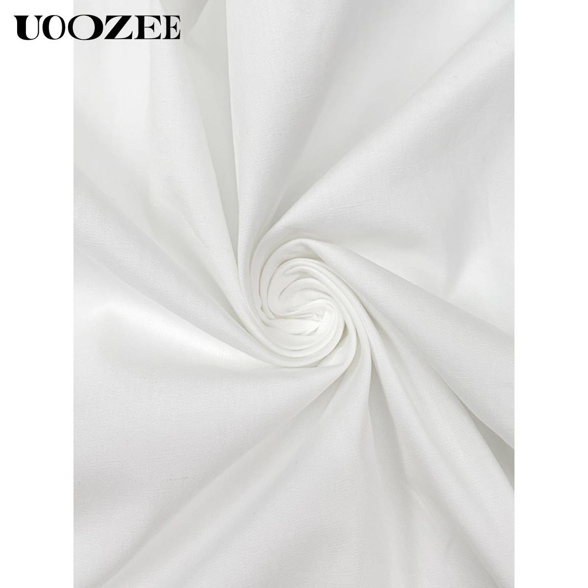 UOOZEE Women's New Summer Solid White 100% Cotton Lapel Collar Half Sleeve Sheer T-shirt, Waisted Irregular Ruffle Hem Loose Fit Buttoned Summer Blouse(One Size Up Recommended for C - Cup and Above) UOOZEE Women's New Summer Solid White 100% Cotton Lapel Collar Half Sleeve Sheer T-shirt, Waisted Irregular Ruffle Hem Loose Fit Buttoned Summer Blouse(One Size Up Recommended for C - Cup and Above)