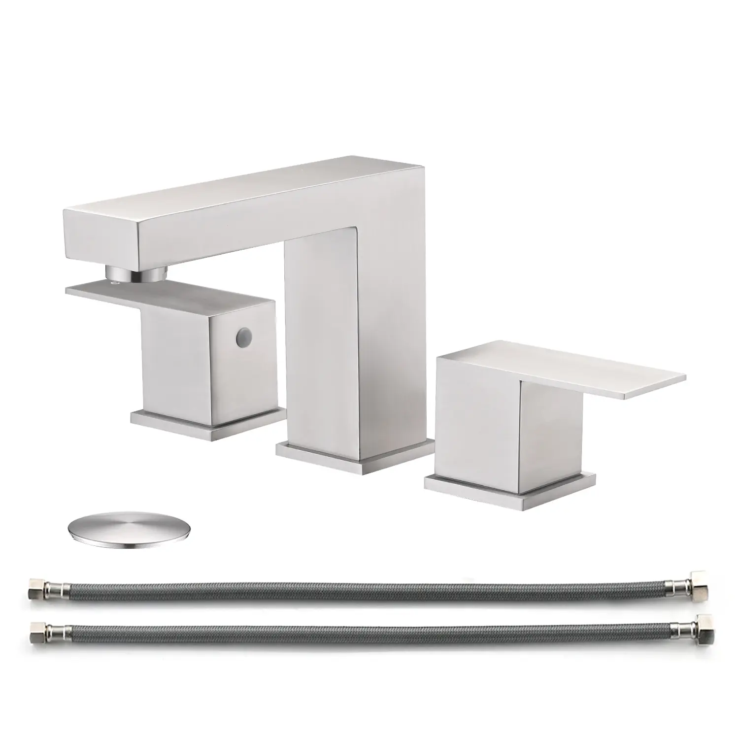 Nokaa 8 Inch Widespread Bathroom Faucet 2 Handle 3 Hole Deck Mount Stainless Steel Brushed Nickel with Pop Up Drain for Vanity Sink, Brushed Nickel Finish