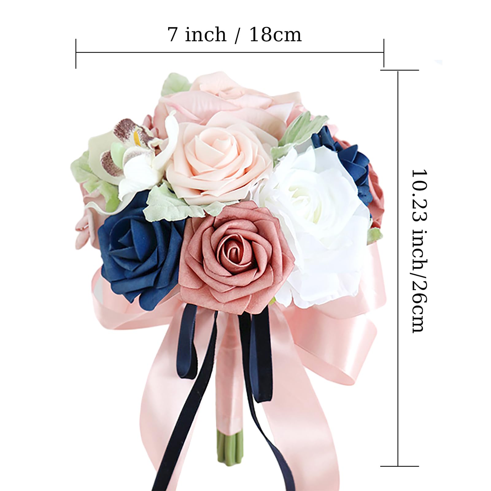 Artificial Bean Paste Rose and Blue Bridesmaid Bouquet, Bridesmaid Wedding Bouquet Flowers Pink Ornaments Decorative