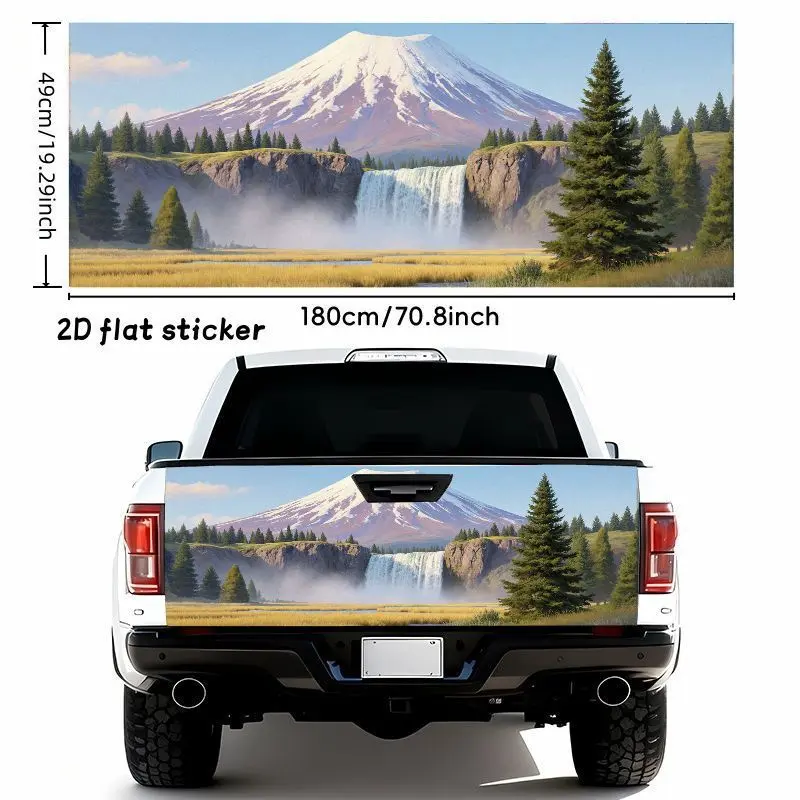 1pc 70.87 X 19.29inch 2D Flat Sticker Majestic Snow-Capped Mountain Waterfall Nature Landscape Car Sticker - Waterproof Self-Adhesive Vinyl for Rear Tailgate, Trunk, Bumper And Window - Easy to Apply And Remove, Weather Resistant