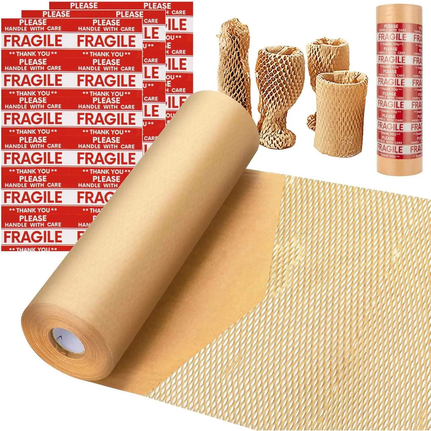 Packing Paper,  15"x100ft  Packing Paper for Moving Recyclable  Paper Moving Supplies Bubble Paper Wrapping Protective Roll, With 36 Fragile Sticker Labels